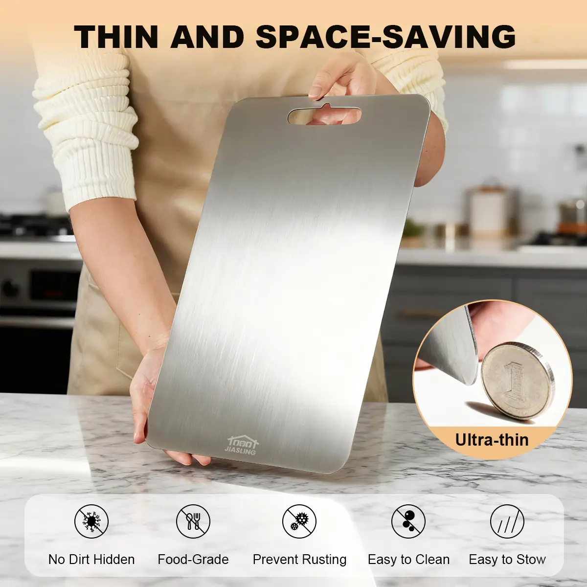Food-Grade Stainless Steel Cutting Board Set (3PC, S/M/L Sizes) - Edge-Smoothed, Rustproof, Ultrathin, Durable, Portable Kitchen Tool for Meat, Vegetables, Easy Cleaning