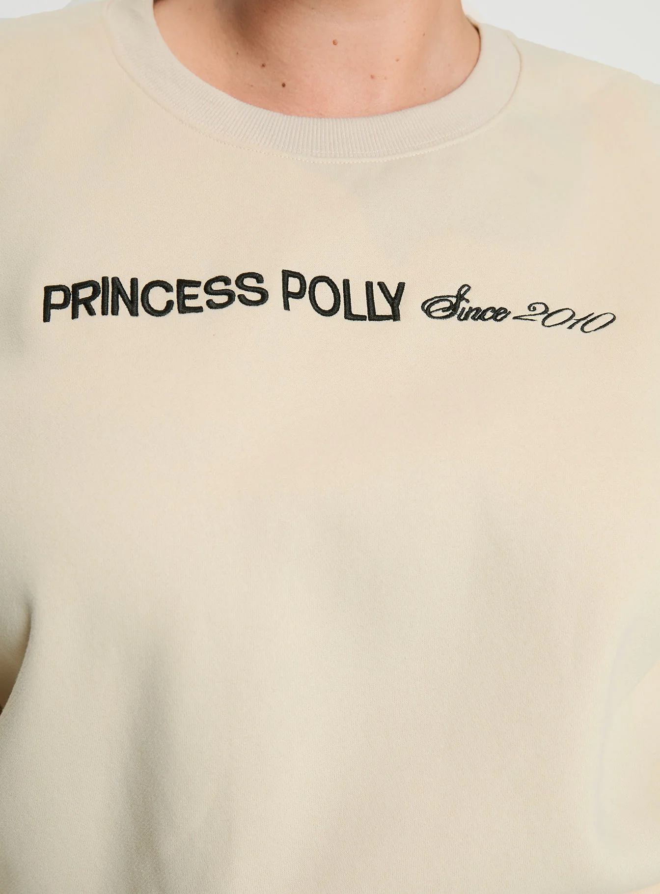 Princess Polly Crew Neck Sweatshirt Block / Cursive Text Stone Curve