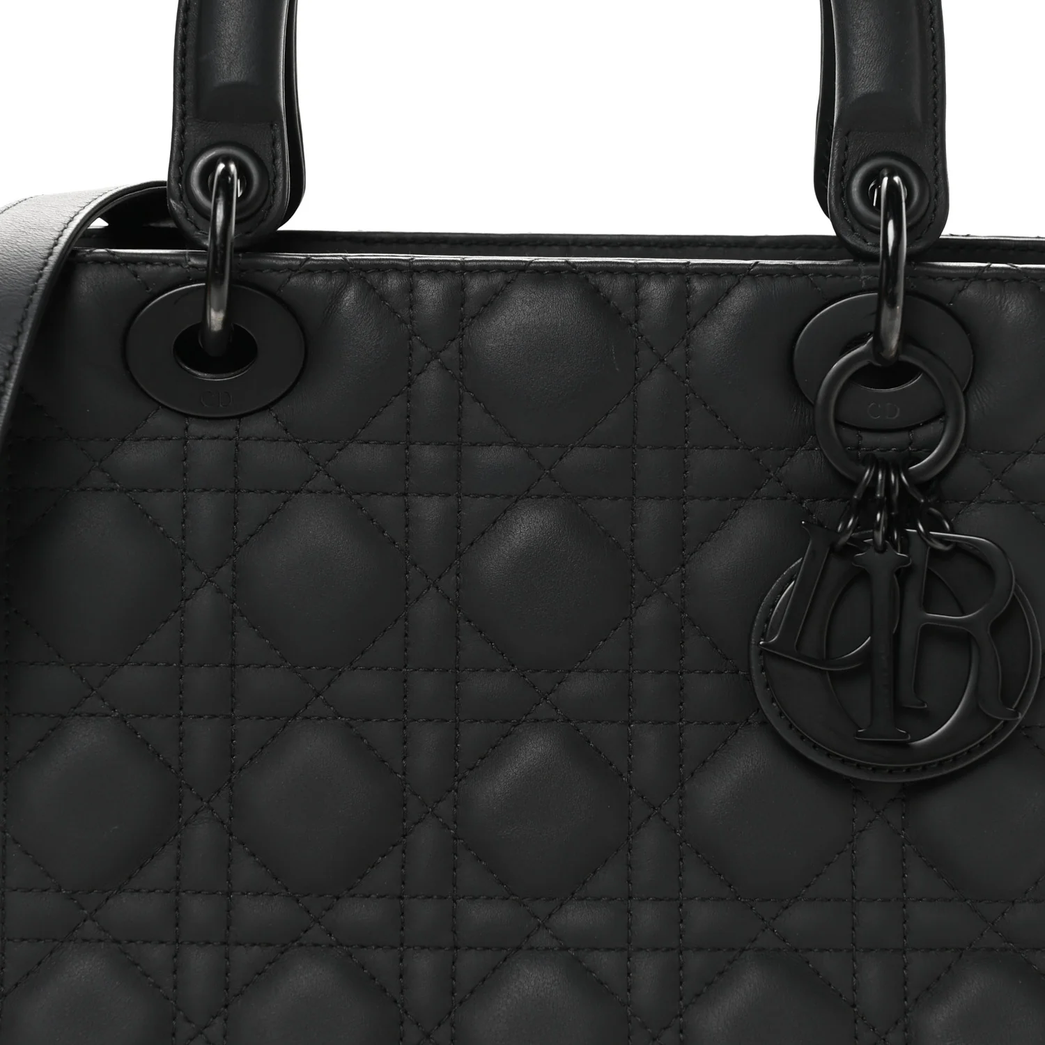 Ultra Matte Calfskin Cannage Medium Lady Dior Black - Top Club