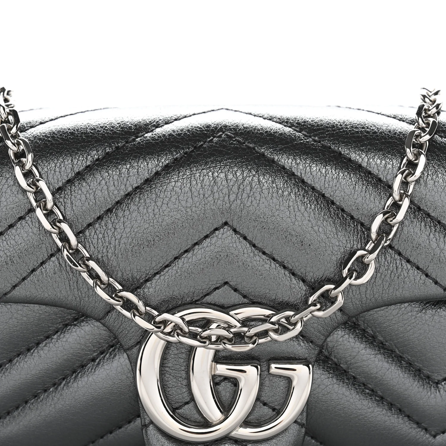 Metallic Lambskin Matelasse Mini GG Marmont Shoulder Bag Piombo - Top Club