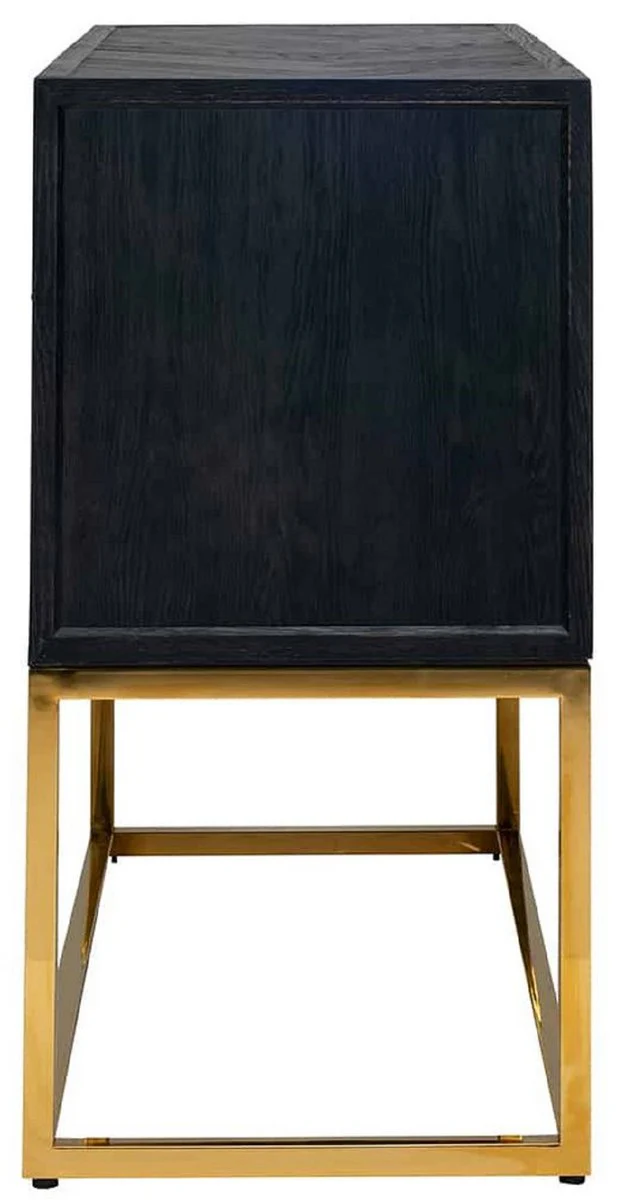 Luxury solid wood chest of drawers with 2 drawers black / gold 108 x 45 x H. 87 cm - Living room furniture - Hotel furniture - Luxury collection