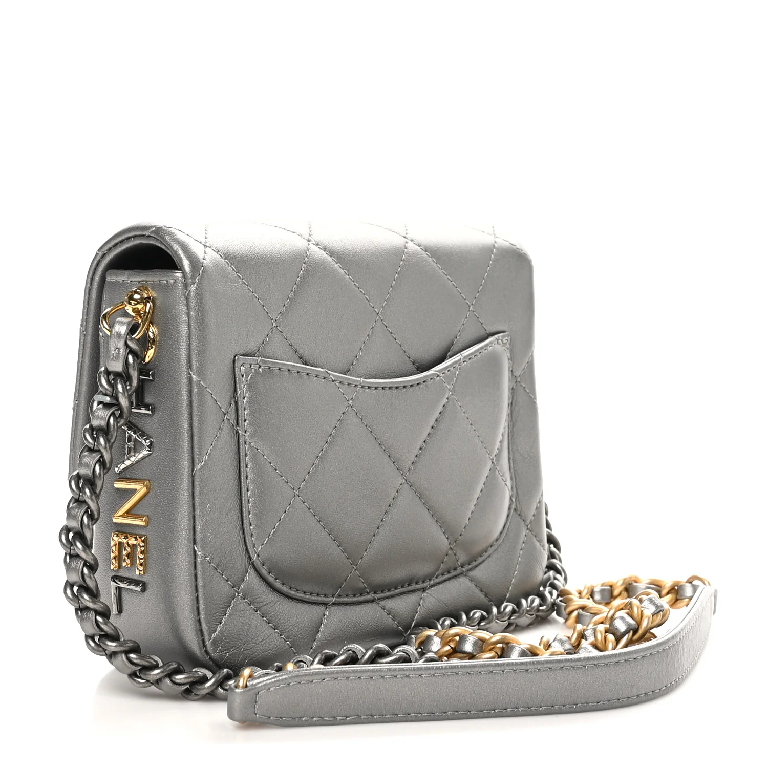 Metallic Lambskin Quilted Mini Side Note Flap Grey - Top Club