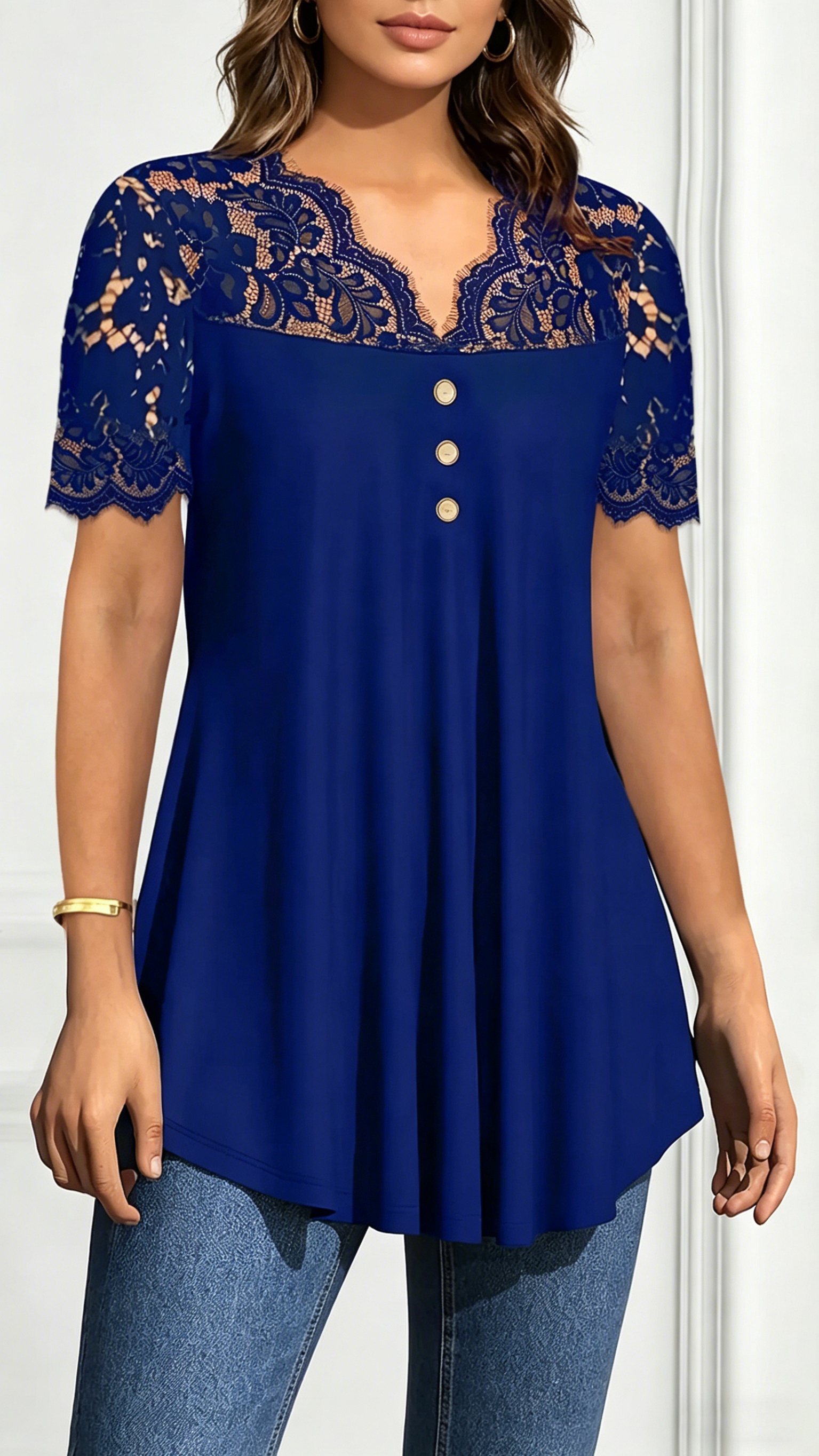 Women's Lace V-Neck Waist-Cinching Top - Nordfashionstorm - Women's Clothing, Fashion for You - Nordfashionstorm.com