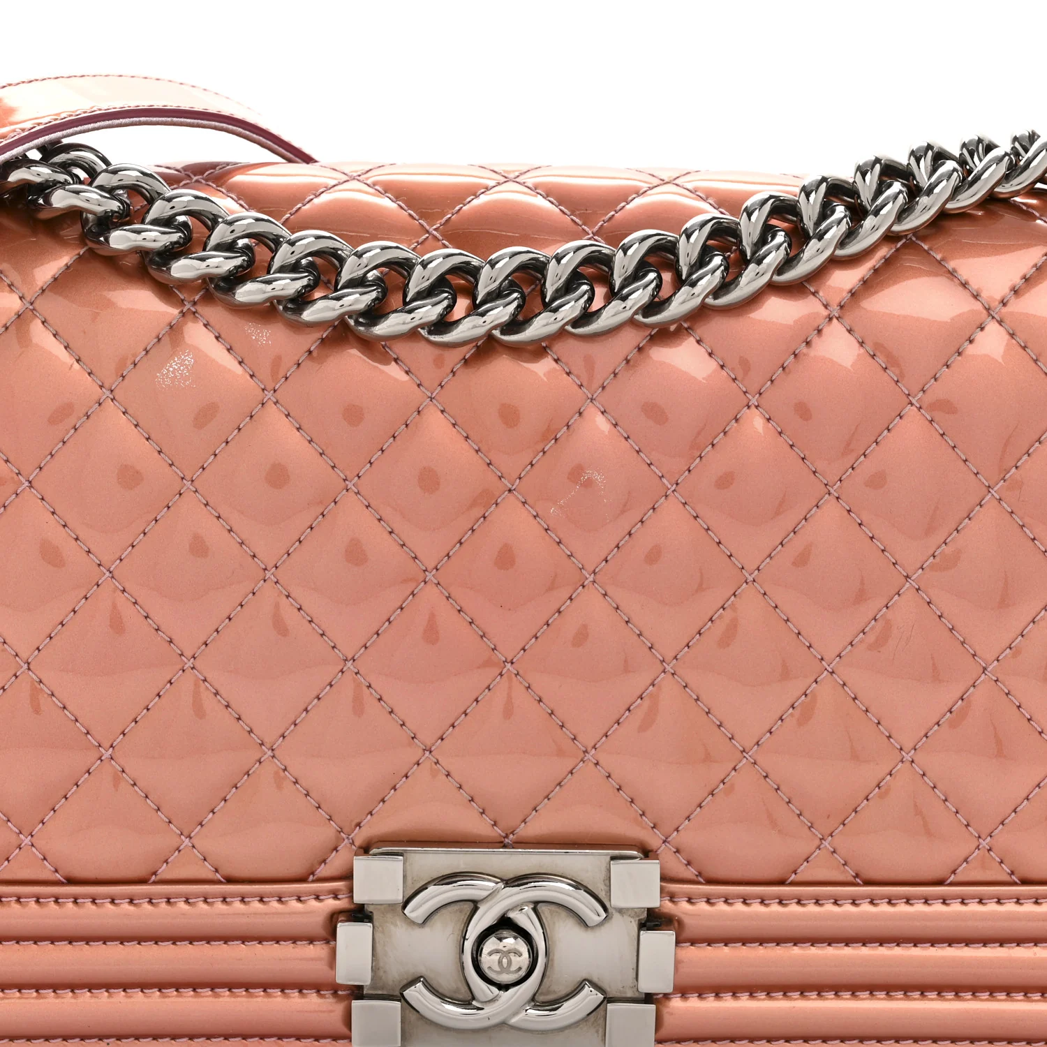 Metallic Patent Calfskin Quilted Medium Boy Flap Light Pink - Top Club