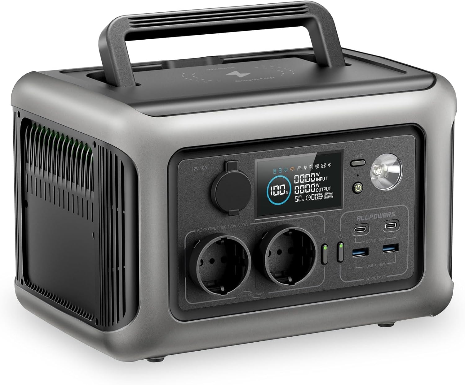 ALLPOWERS 299Wh Centrale Elettrica Portatile R600, LiFePO4 Batteria Backup con 2 Uscite AC 600W (Picco 1200W), Generatore Solare UPS per Campeggio, Viaggi su Strada, Interruzioni, 0-100% in 1 ora