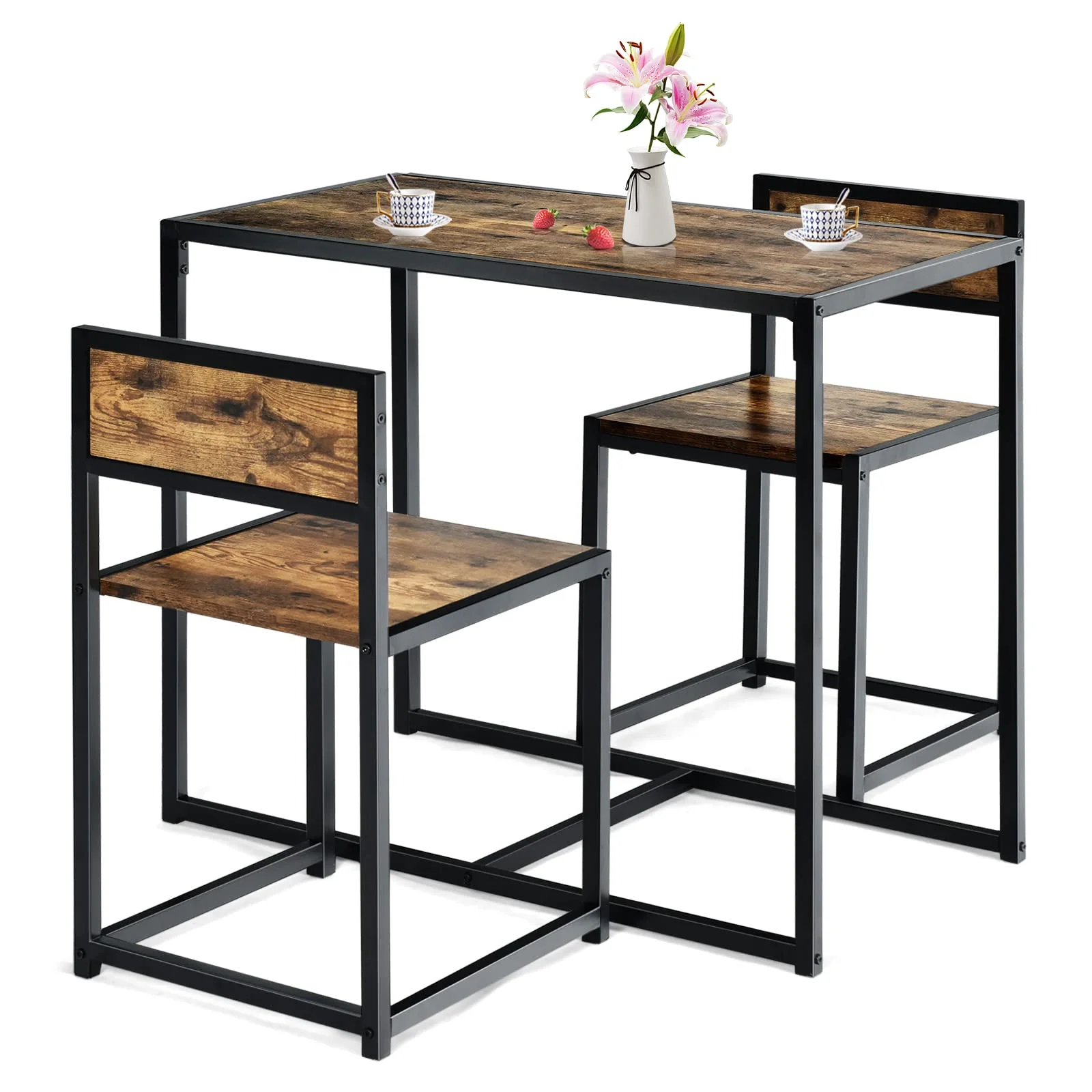 BEFOUNDLOVELY 3 Piece Kitchen Table Set with 2 Chairs, Metal Frame