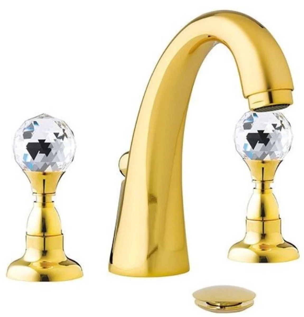 Luxury washbasin fitting with Swarovski crystal glass gold H. 15 cm - three-hole mixer with waste set - luxury bathroom accessories - Made in Italy
