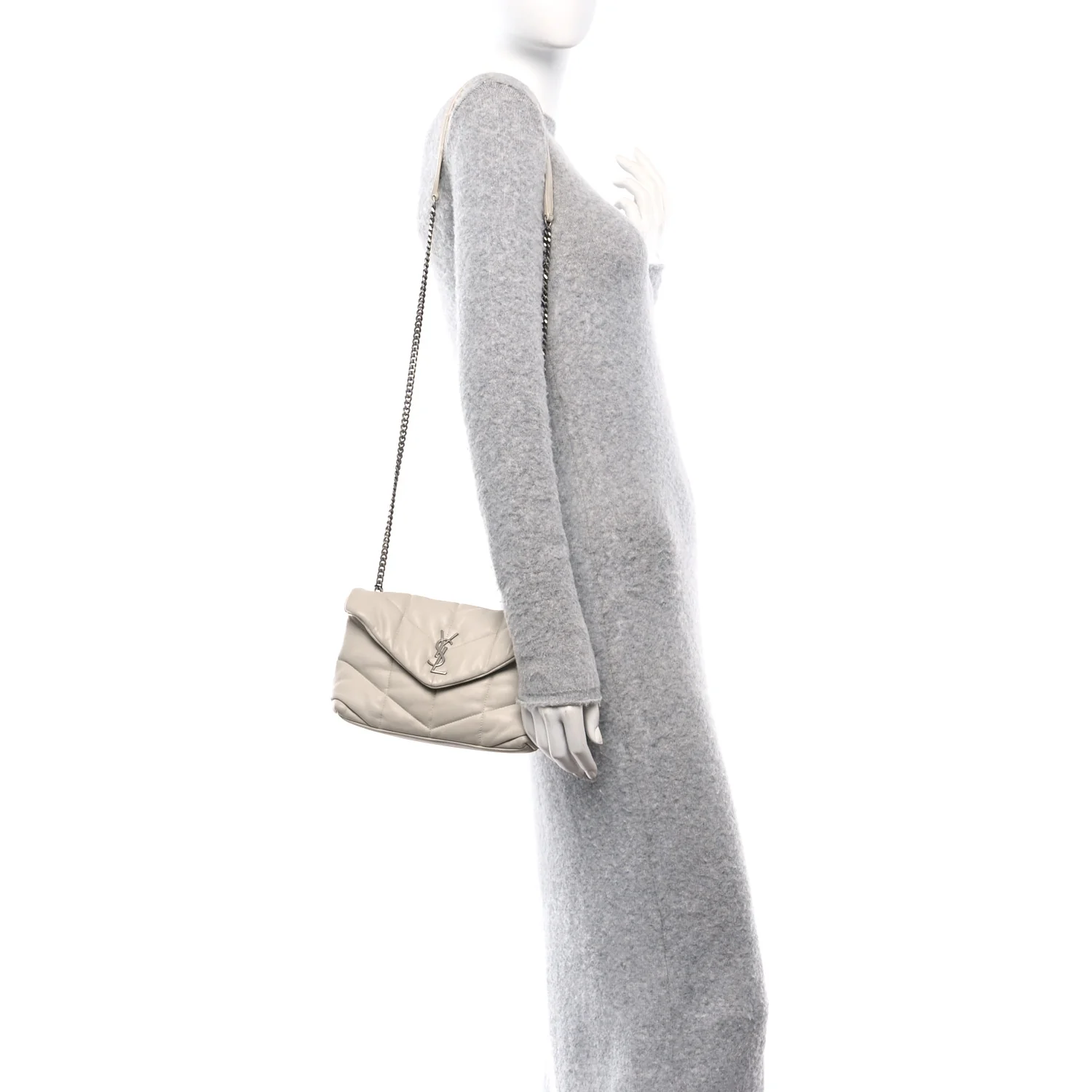 Lambskin Quilted Toy Loulou Puffer Monogram Chain Satchel Crema Soft