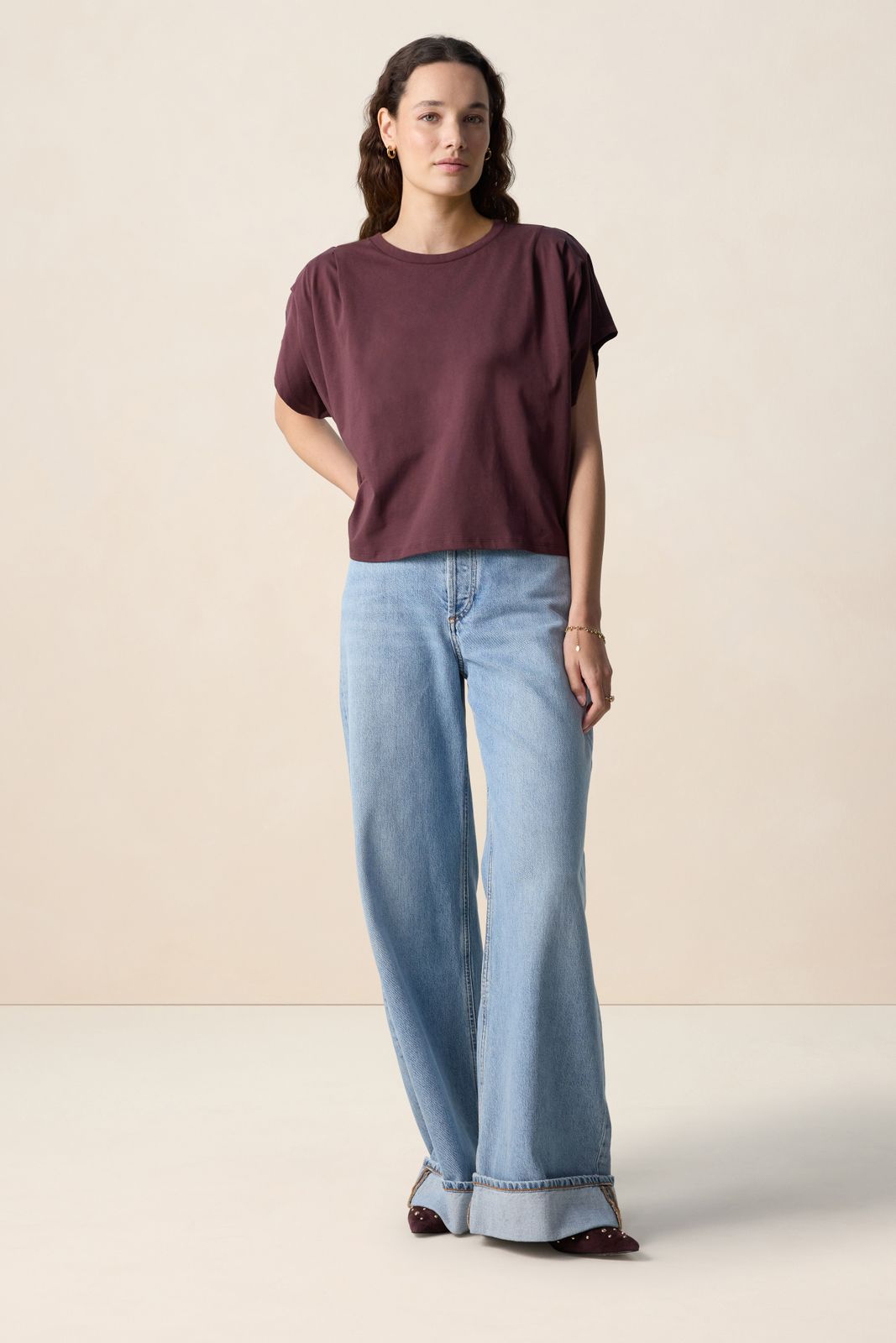 Donkerbruine boxy T-shirt