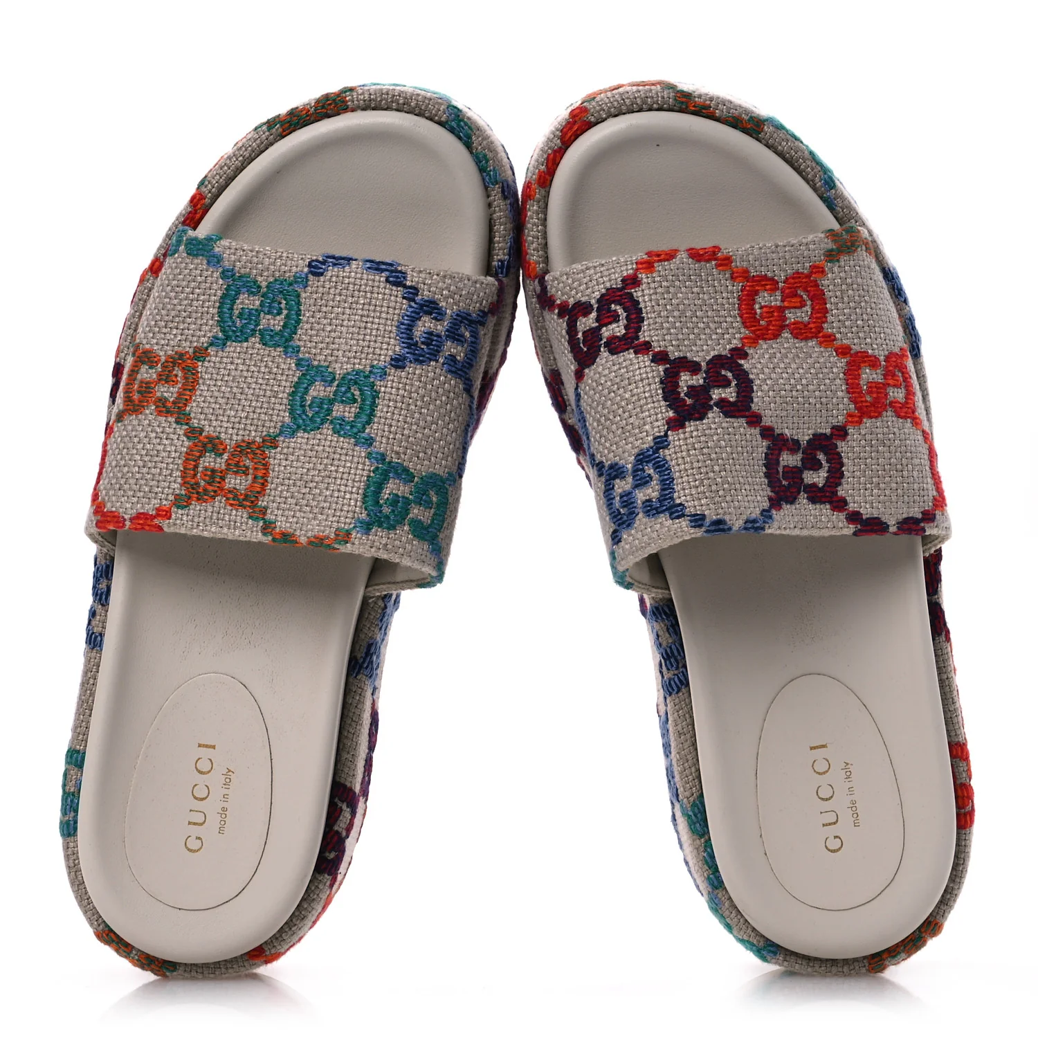 Linen Psychedelic Mini GG Monogram Angelina Platform 55mm Slide Sandals 36 Multicolor