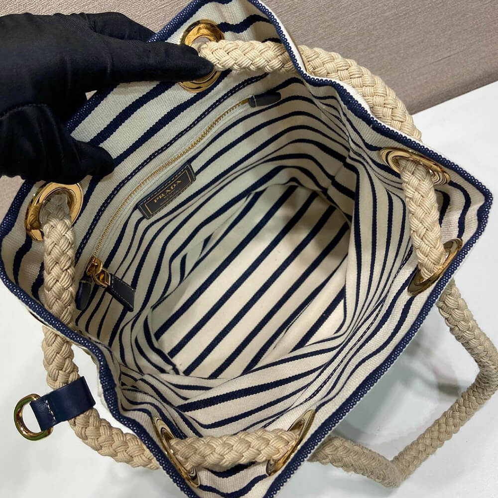 Prada Mariner small striped fabric bucket bag - Top Club