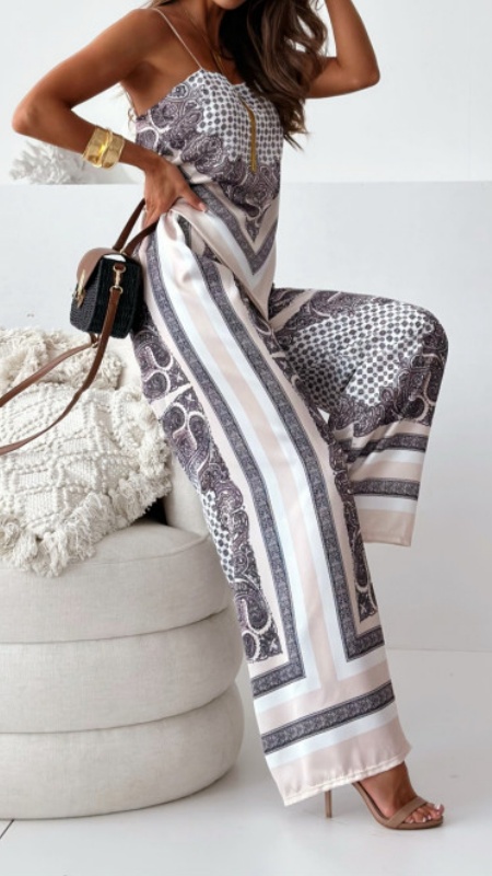 Women's Fashion Two-Piece Set: Printed Spaghetti Strap Bandeau Top + Allover-Print Trousers - Nordfashionstorm - Women's Clothing, Fashion for You - Nordfashionstorm.com