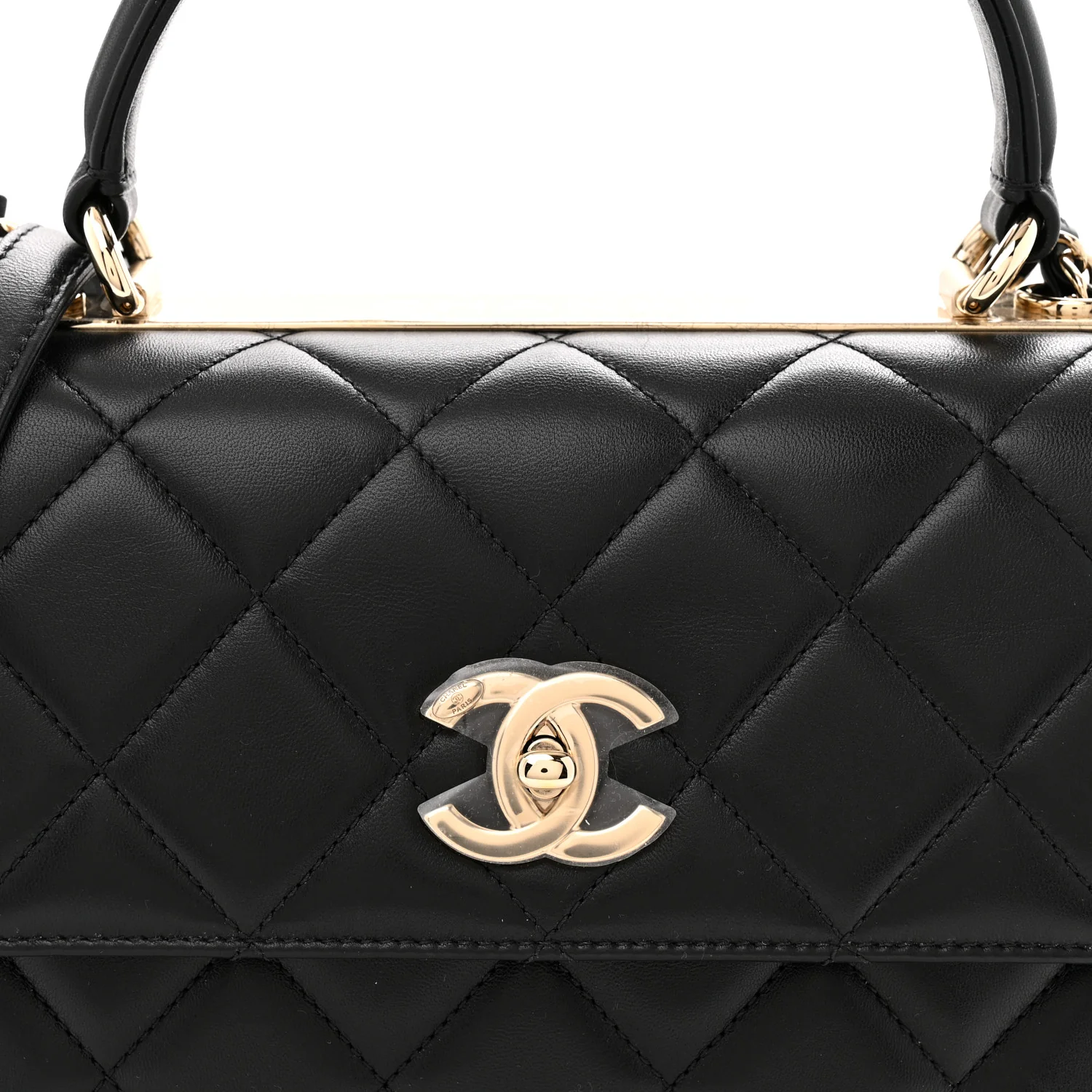 Lambskin Quilted Small Trendy CC Dual Handle Flap Bag Black - Top Club