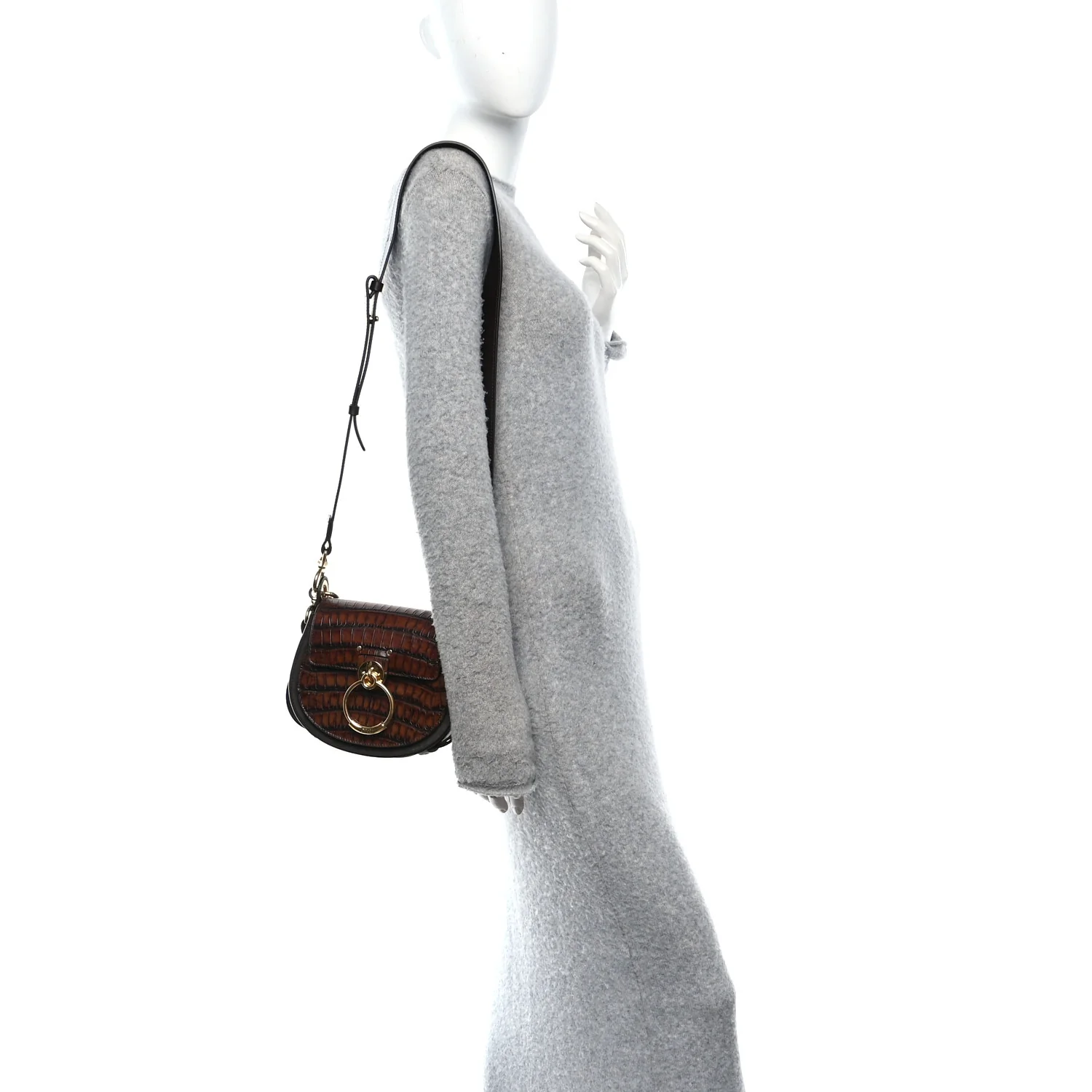 Calfskin Crocodile Embossed Small Tess Bag Dark Ebony