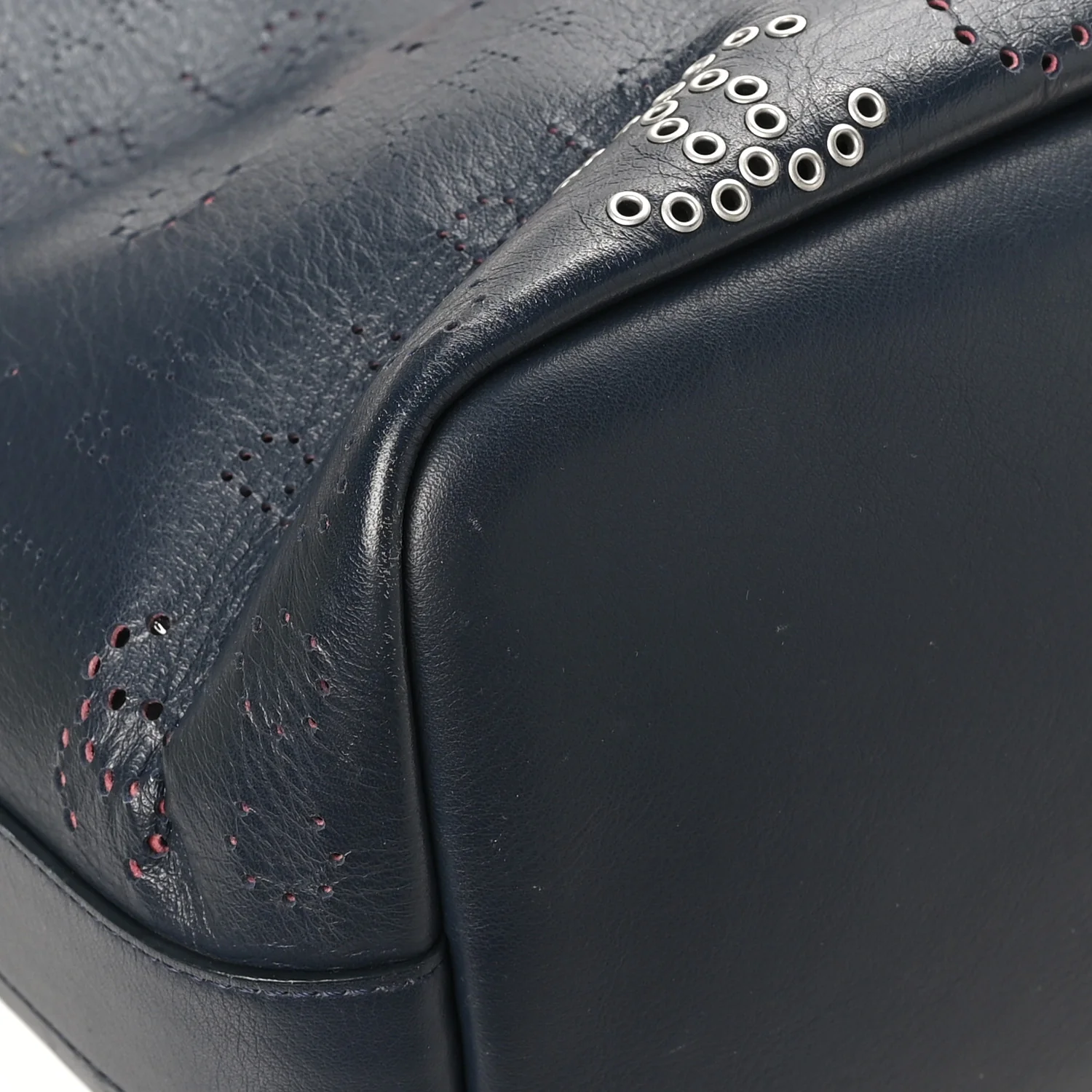 Calfskin Tweed Small Logo Eyelets Shopping Tote Navy Blue - Top Club