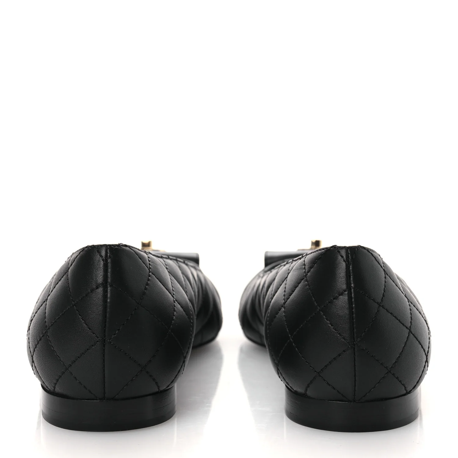 Calfskin Lambskin Quilted CC Cap Toe Ballerina Flats 37 Black - Top Club
