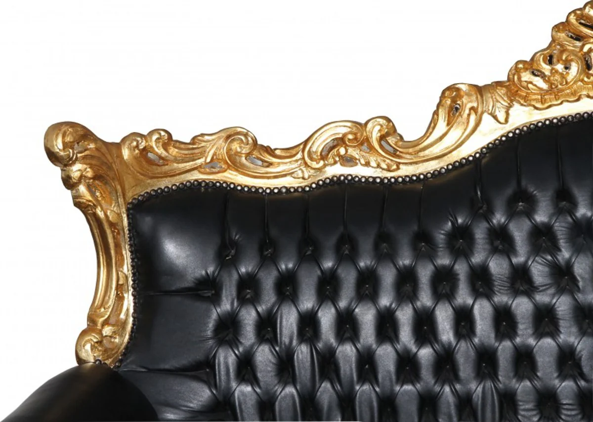 Baroque living room set Master black / gold leather look Mod2 - 3-seater sofa + 2 armchairs