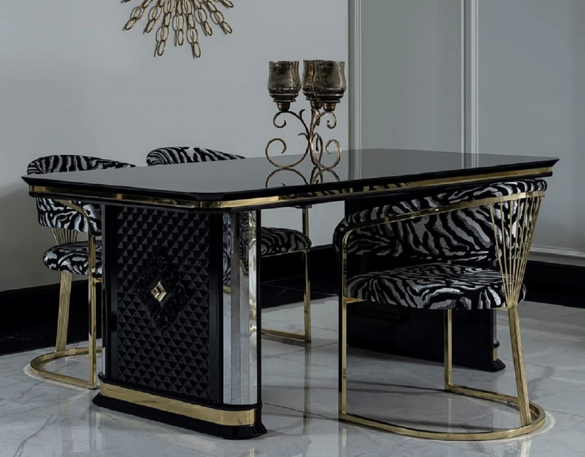 Luxury Art Deco Dining Room Set Black / Gold - 1 Dining Table & 4 Chairs