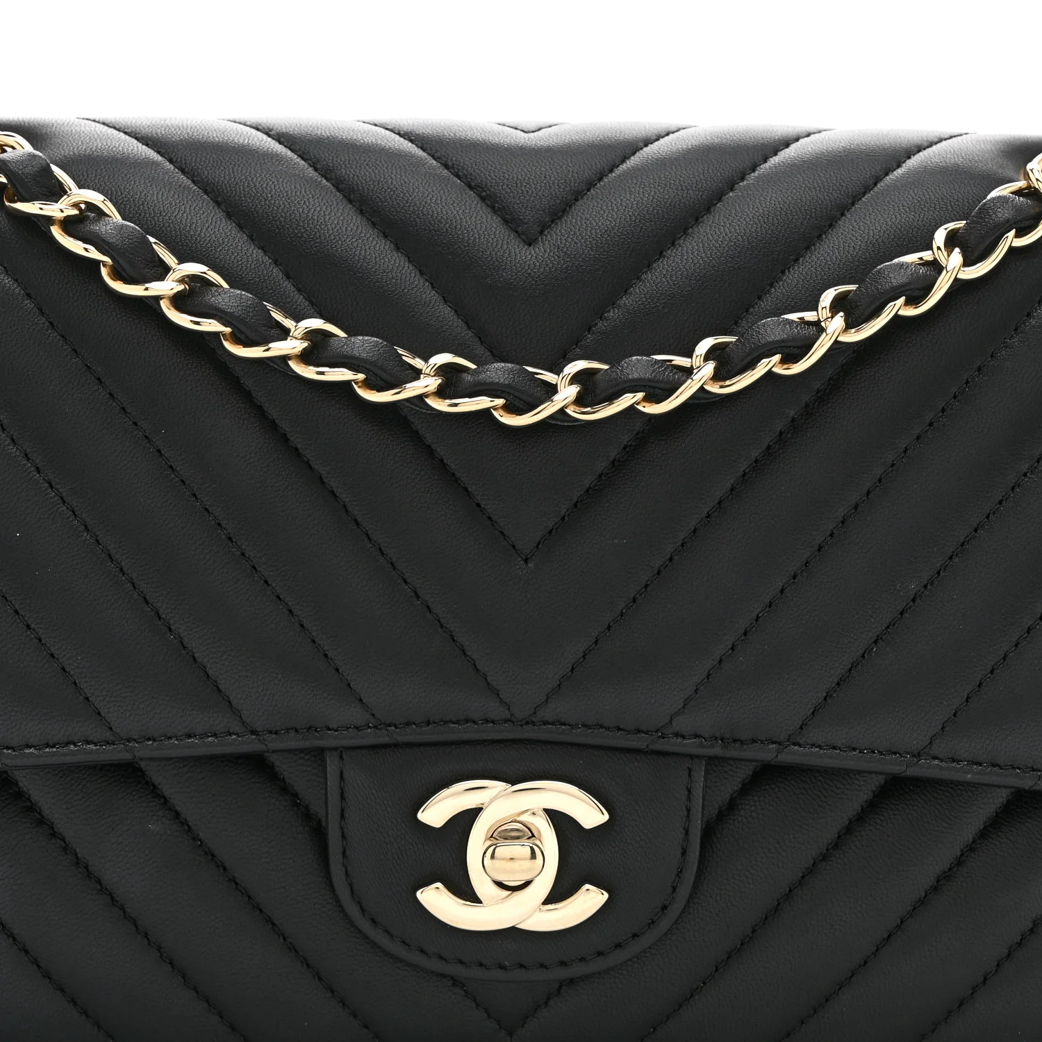 Lambskin Chevron Quilted Medium Double Flap Black - Top Club