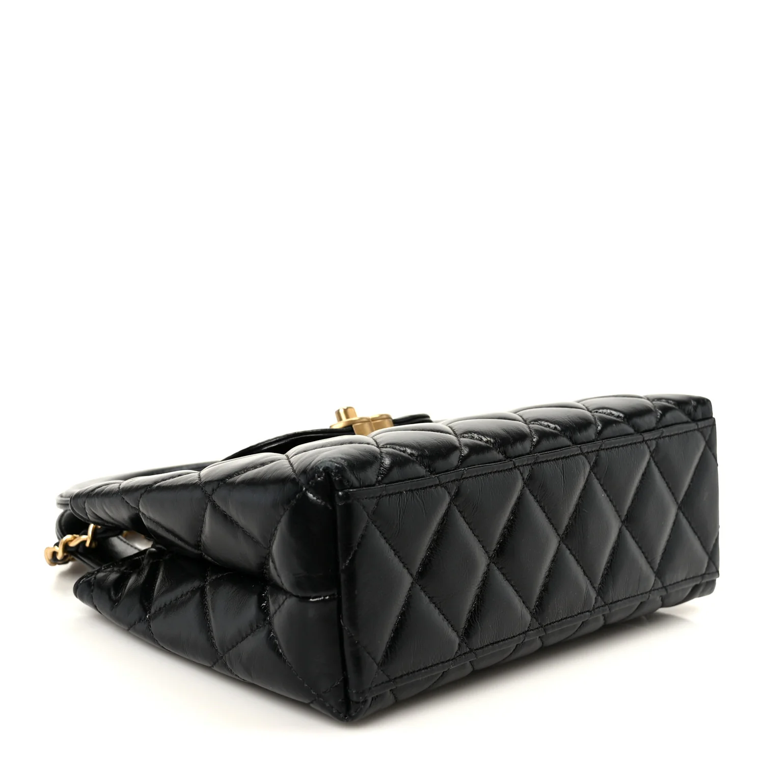 Shiny Aged Calfskin Quilted Nano Kelly Shopper Black - Top Club