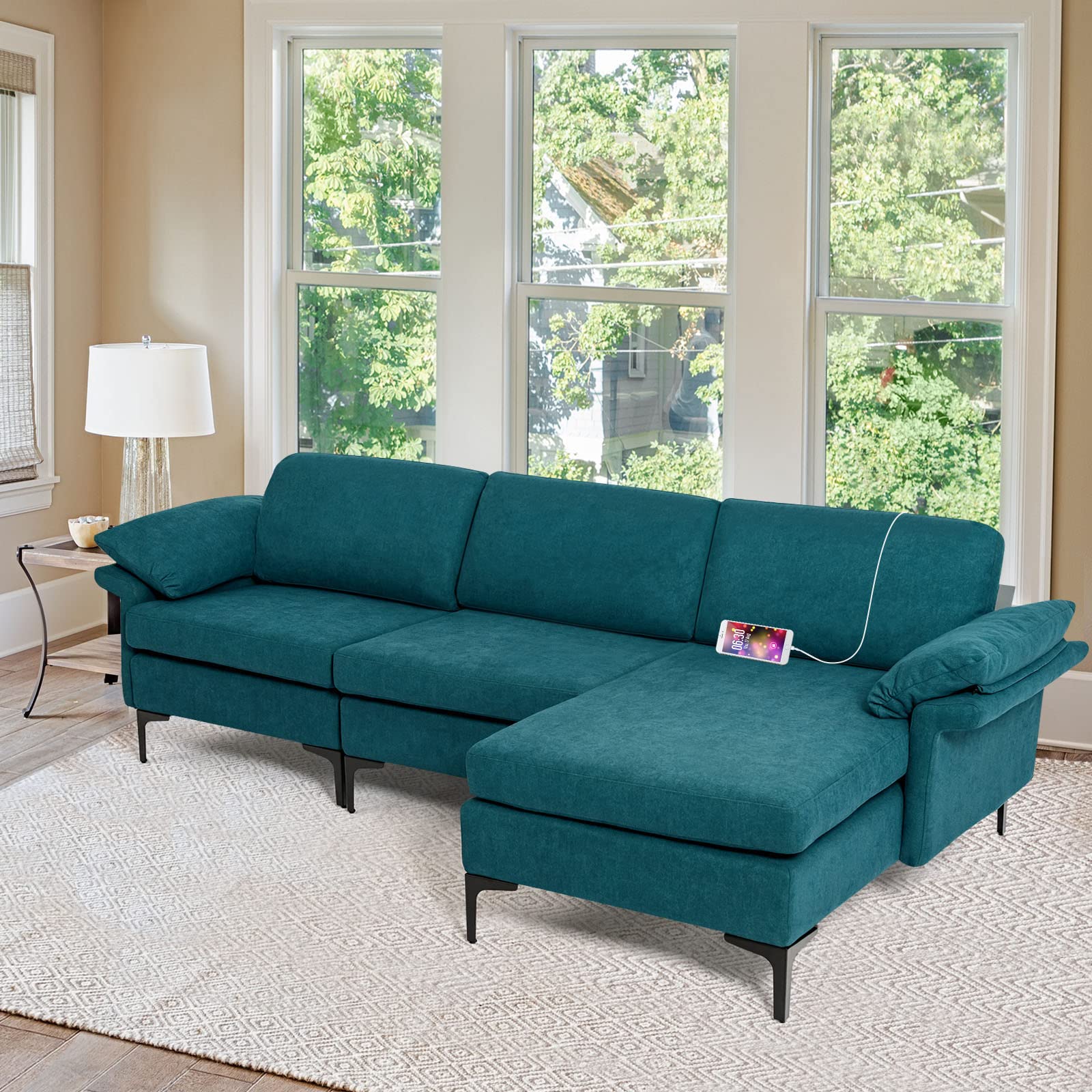 BEFOUNDLOVELY 100.5 Inch Convertible L-Shaped Sectional Sofa Couch, 3-Seat Sofa with Reversible Chaise Lounge