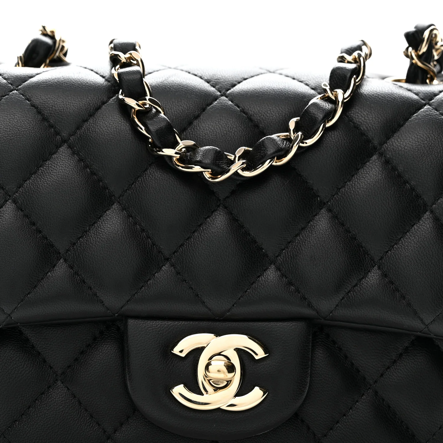 Lambskin Quilted Mini Square Flap Black - Top Club