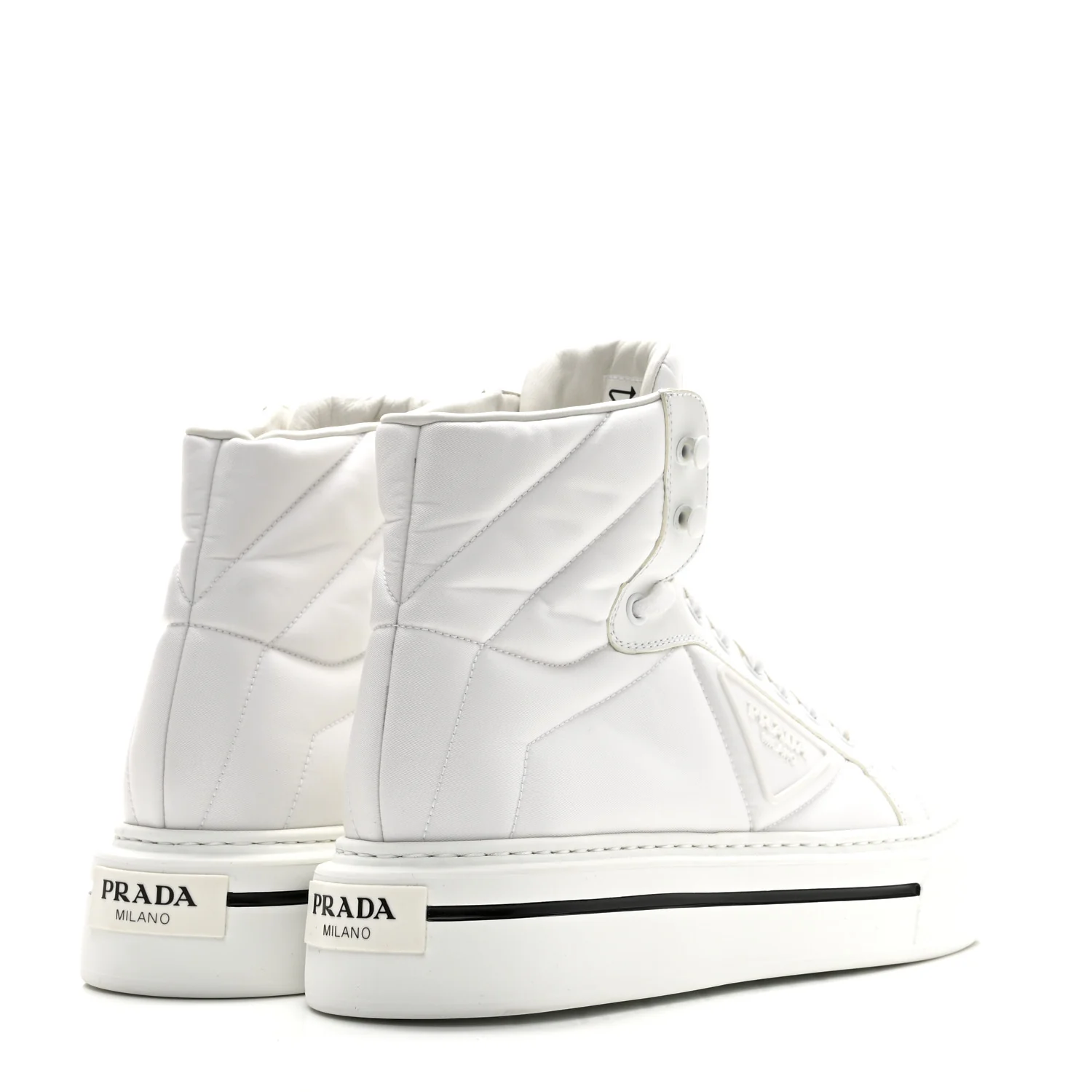 Re-Nylon Gabardine Spazzolato Macro Quilted Triangle Logo High Top 45mm Sneakers 38.5 White - Top Club