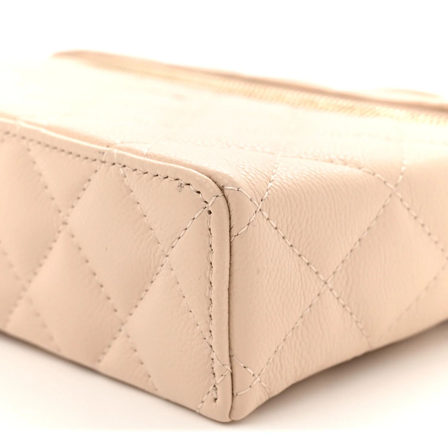 Caviar Quilted Top Handle Slim Vanity With Chain Beige - Top Club