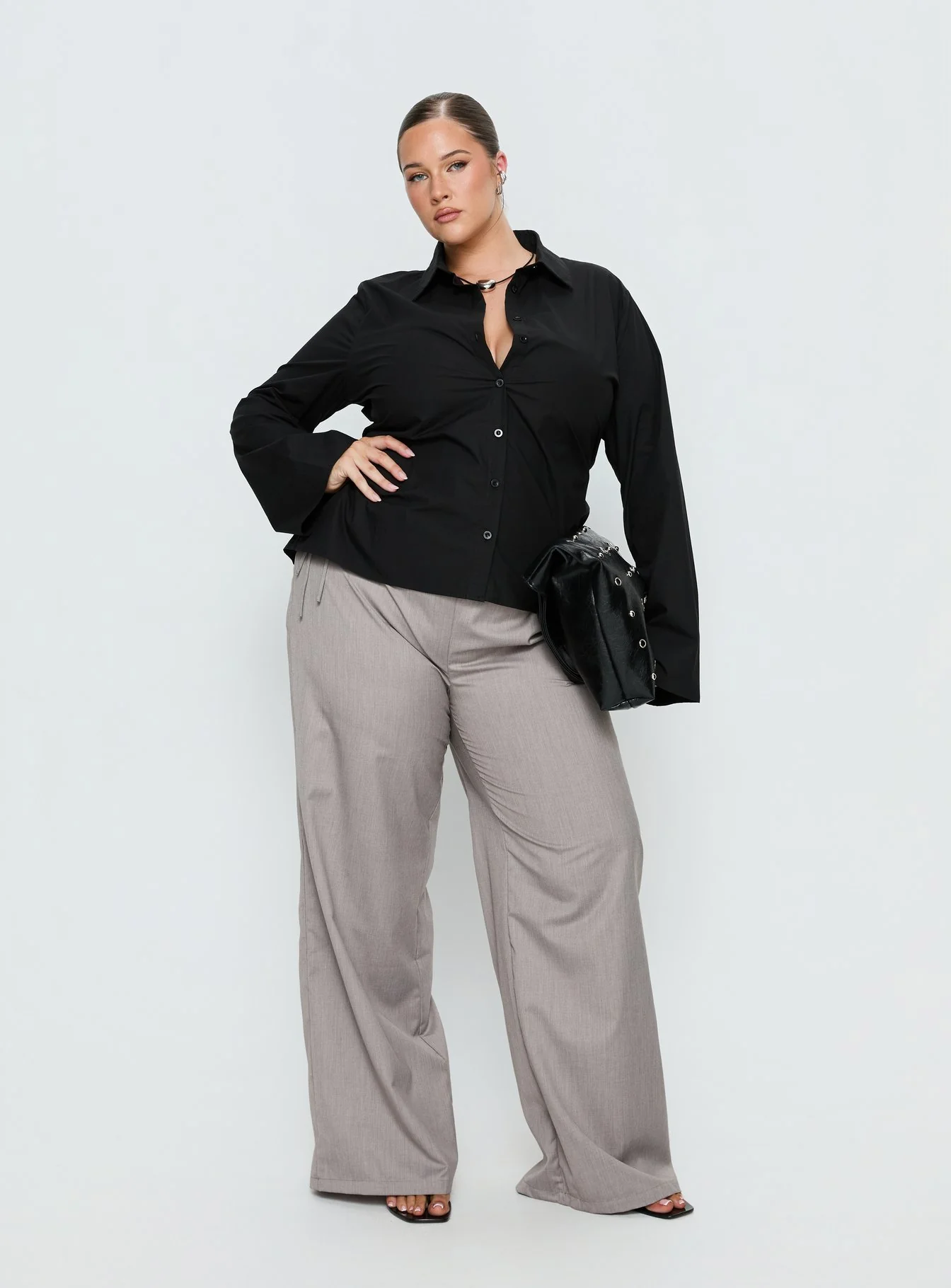 Eryx Tie Back Button Up Top Black Curve