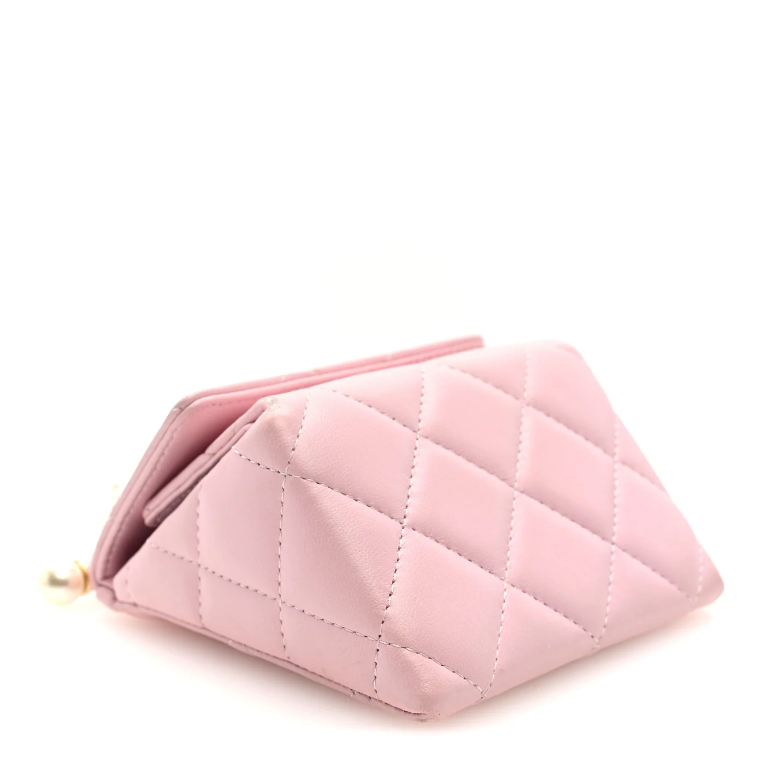 Lambskin Quilted Pearl Pyramid Clutch With Chain Pink - Top Club
