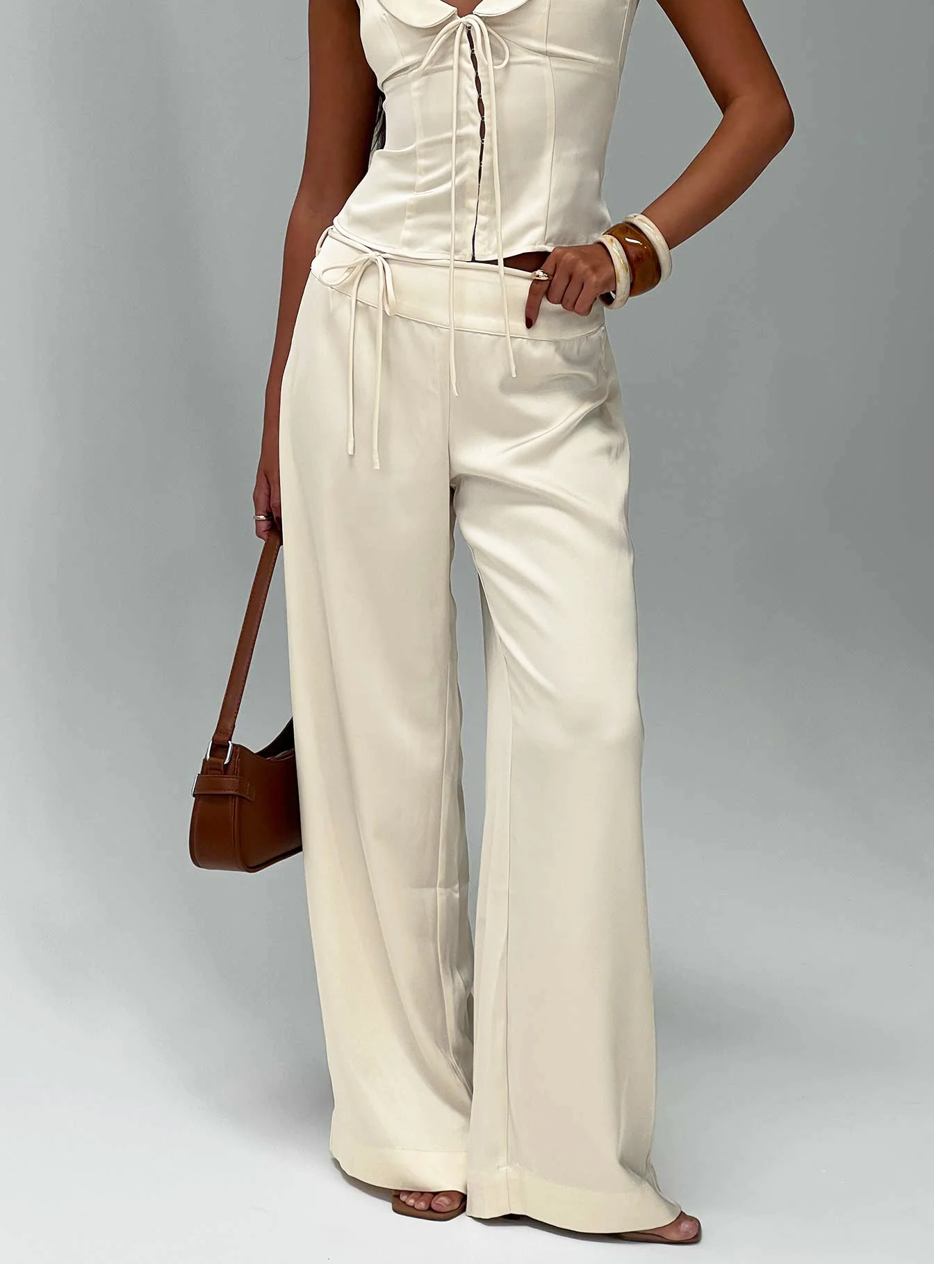 Aubrette Satin Tie Pants Cream