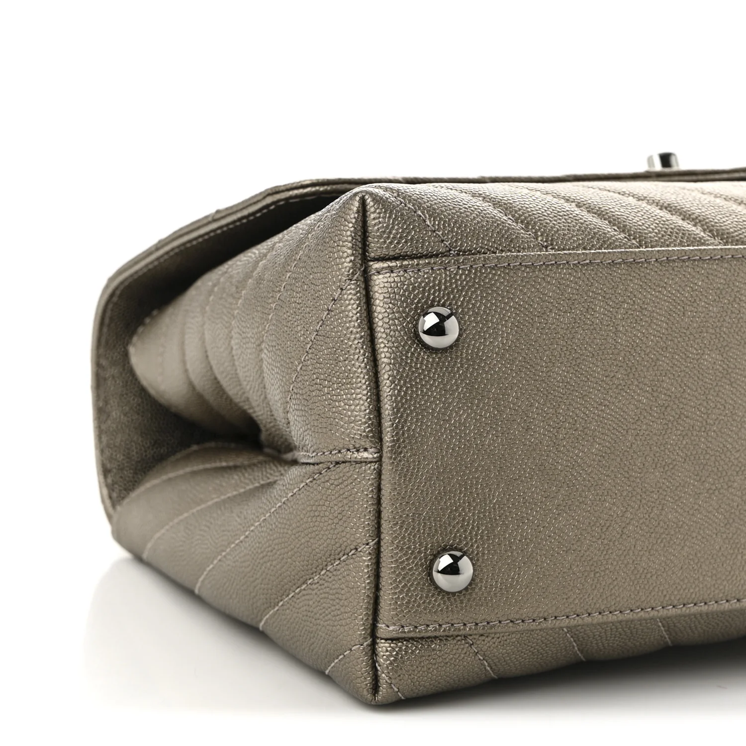Metallic Caviar Chevron Quilted Small Coco Handle Flap Light Gold - Top Club