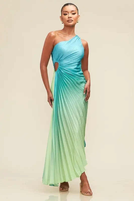 Island In The Sun Ombre Pleated Dress - ALJEGJ
