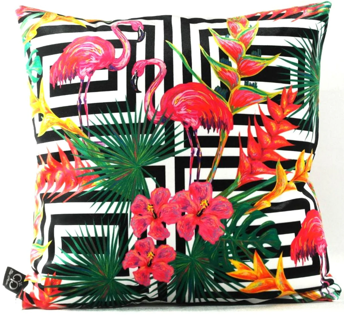 Luxury cushion Miami Flamingos & Flowers multicolored 45 x 45 cm - finest velvet fabric - decorative living room cushion
