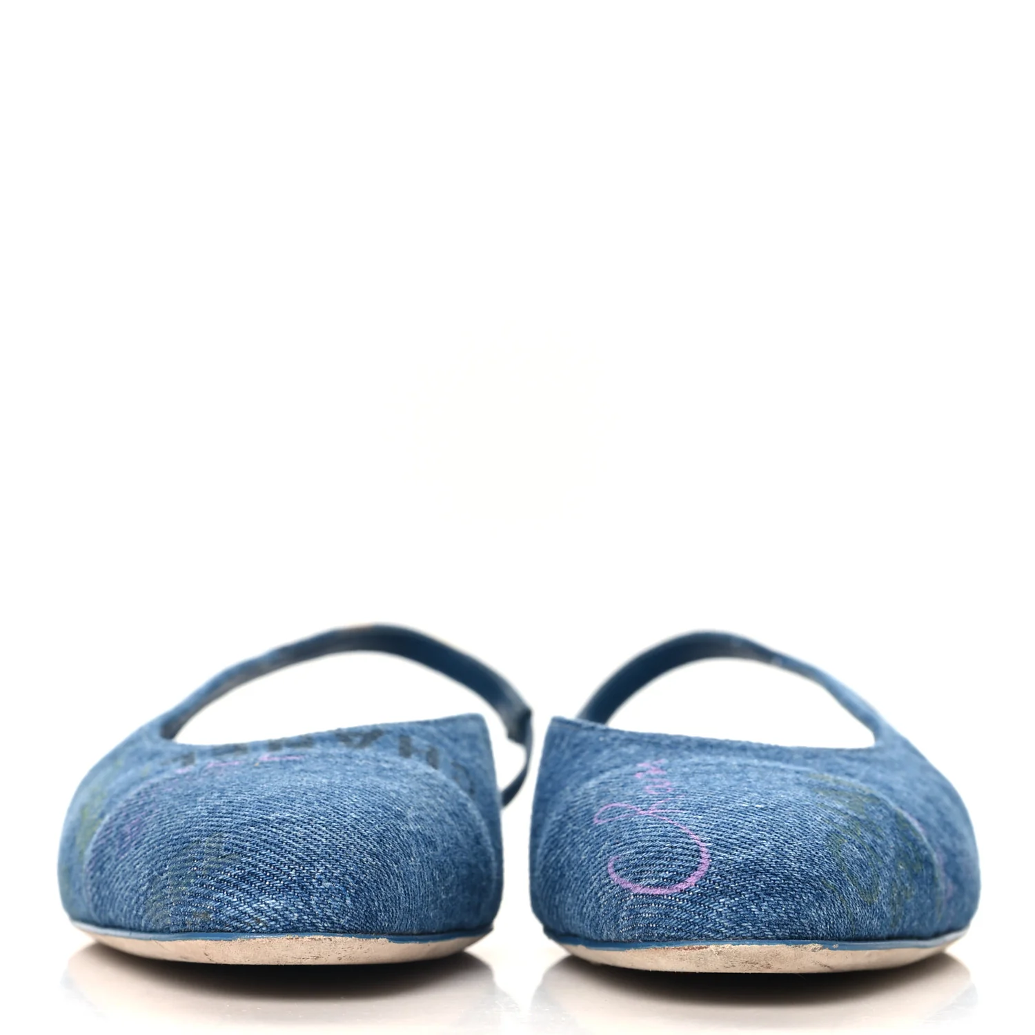 Denim Printed Denim Mood Cap Toe CC Slingback Flats 36 Light Blue Multicolor - Top Club