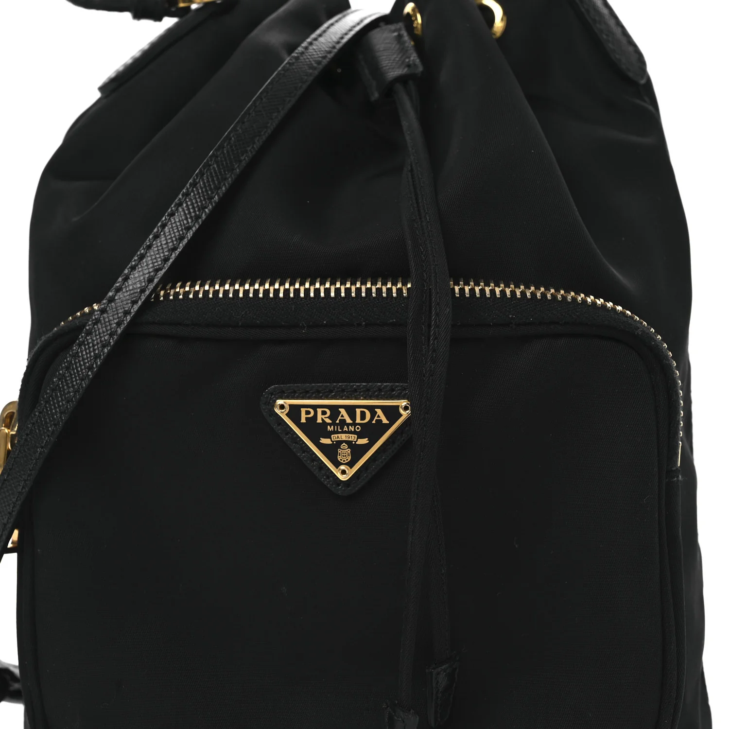 Saffiano Tessuto Nylon Mini Bucket Crossbody Bag Black - Top Club