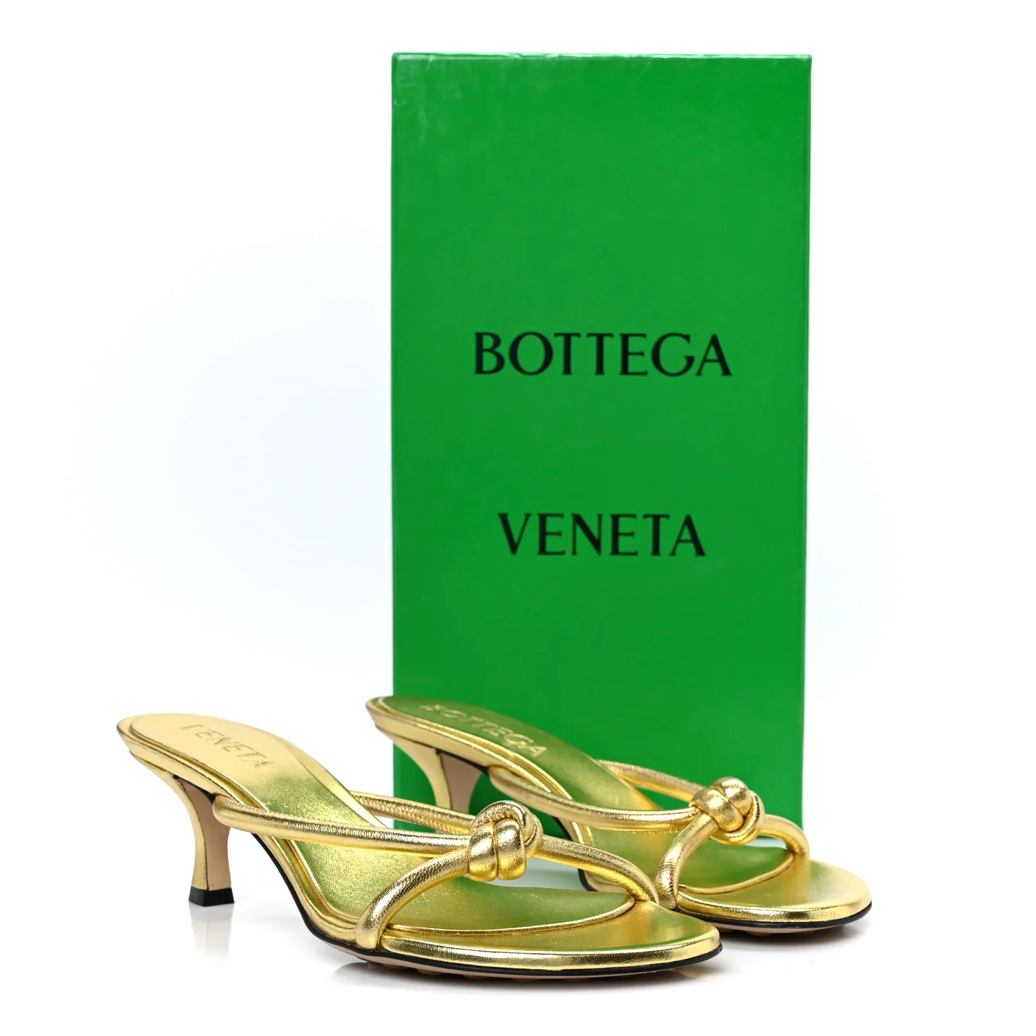 Metallic Nappa Blink Knot Mule Sandals 37.5 Gold - Top Club
