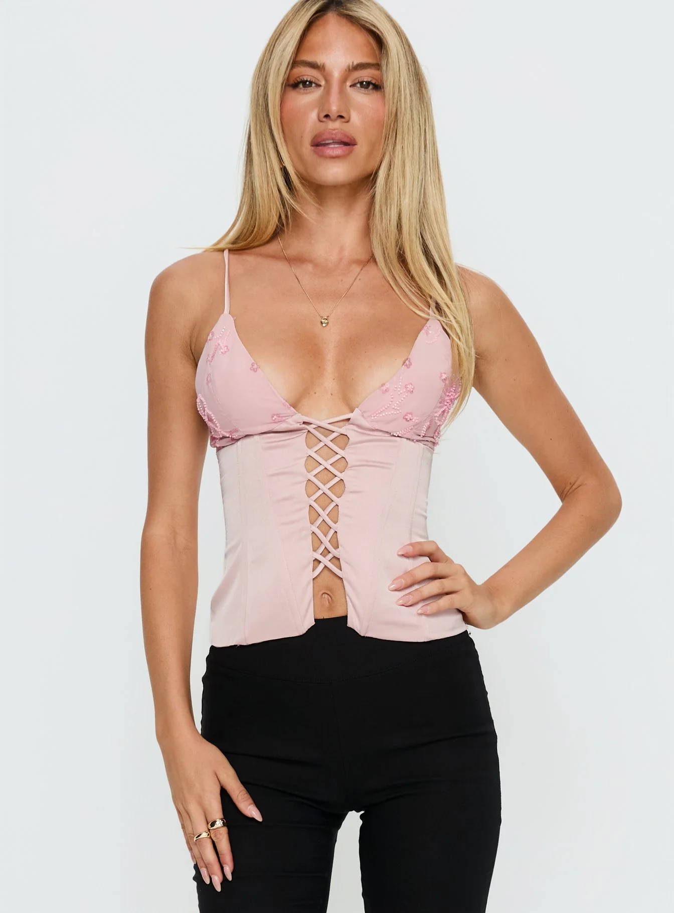 Devonna Corset Beaded Top Pink