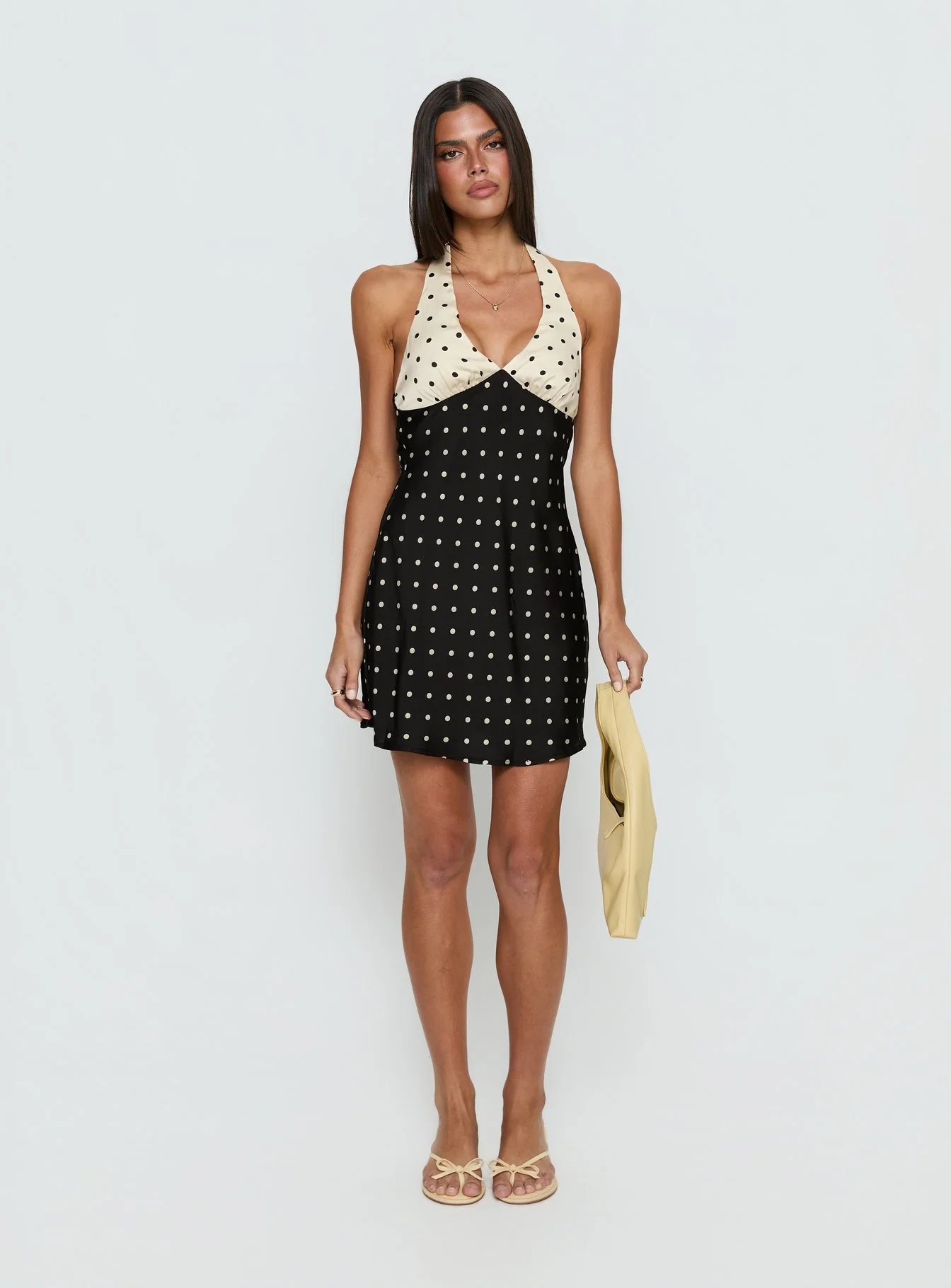 Rihana Halter Mini Dress Polka Dot Splice