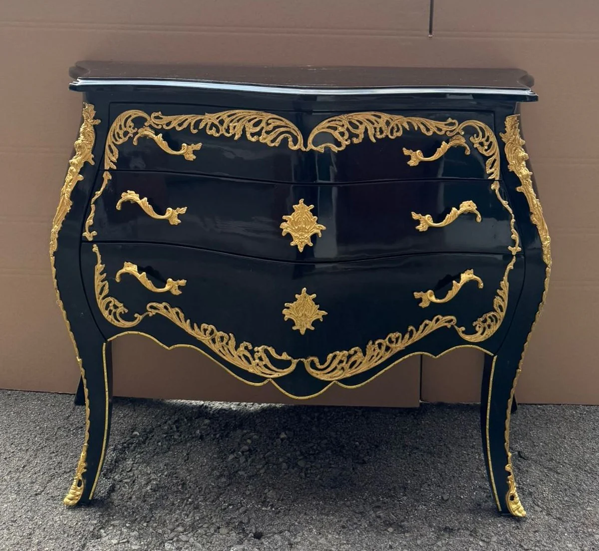 Baroque chest of drawers with 3 drawers black / gold 105 cm - Baroque furniture