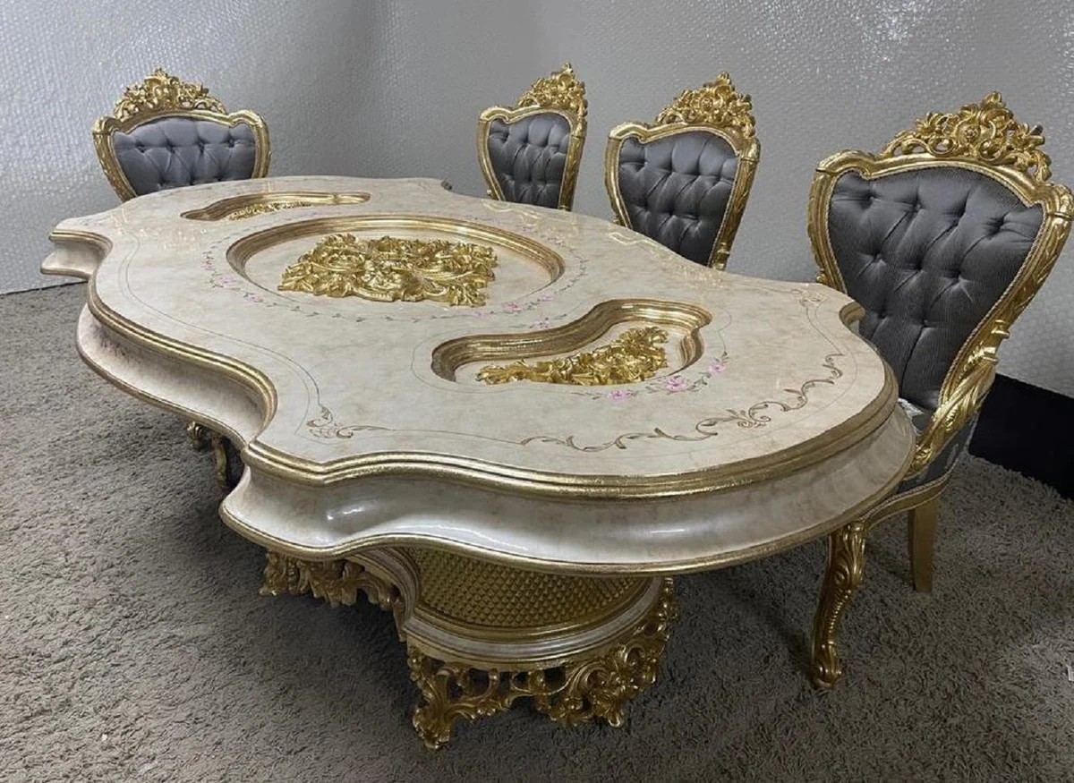 Luxury baroque dining table multicolored / gold - magnificent solid wood dining room table in baroque style - baroque dining room furniture - luxury dining room furniture in baroque style - noble & magnificent