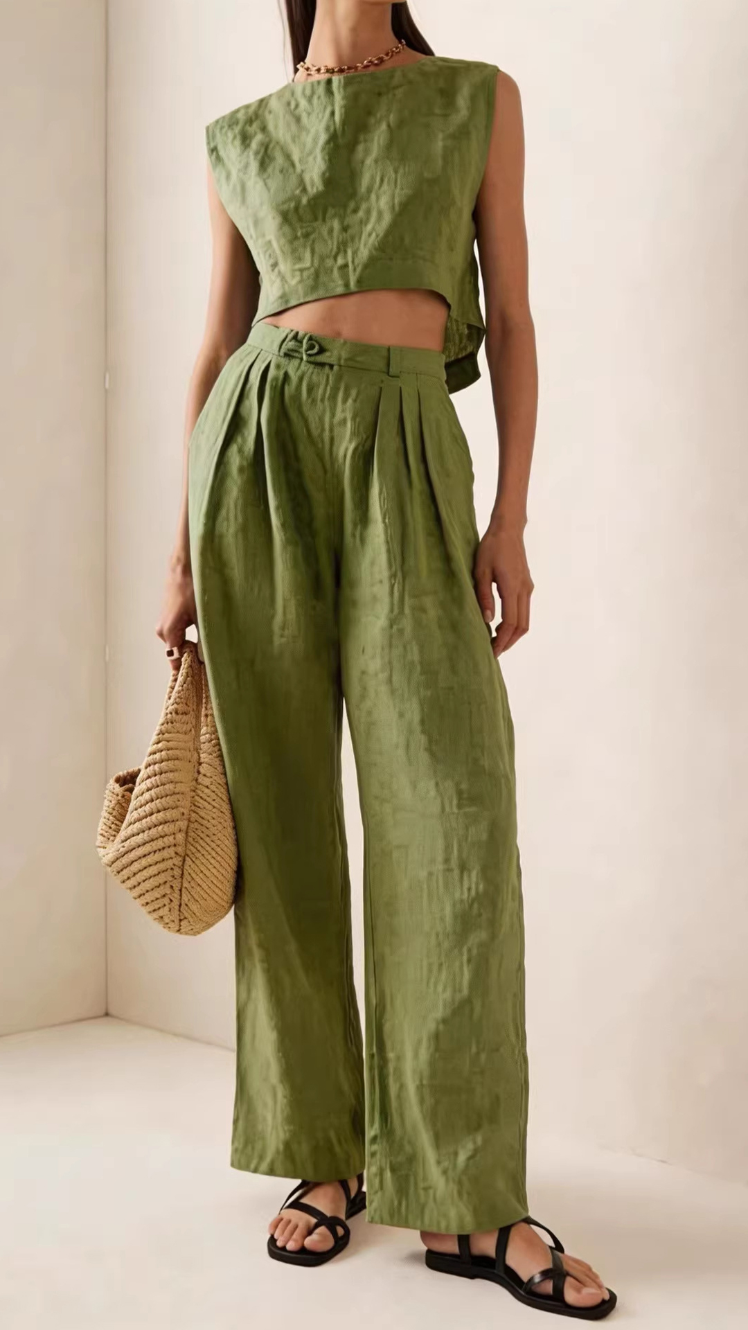 Women's Cotton-Blend Lavender Cropped Sleeveless Loose Set - Nordfashionstorm - Women's Clothing, Fashion for You - Nordfashionstorm.com