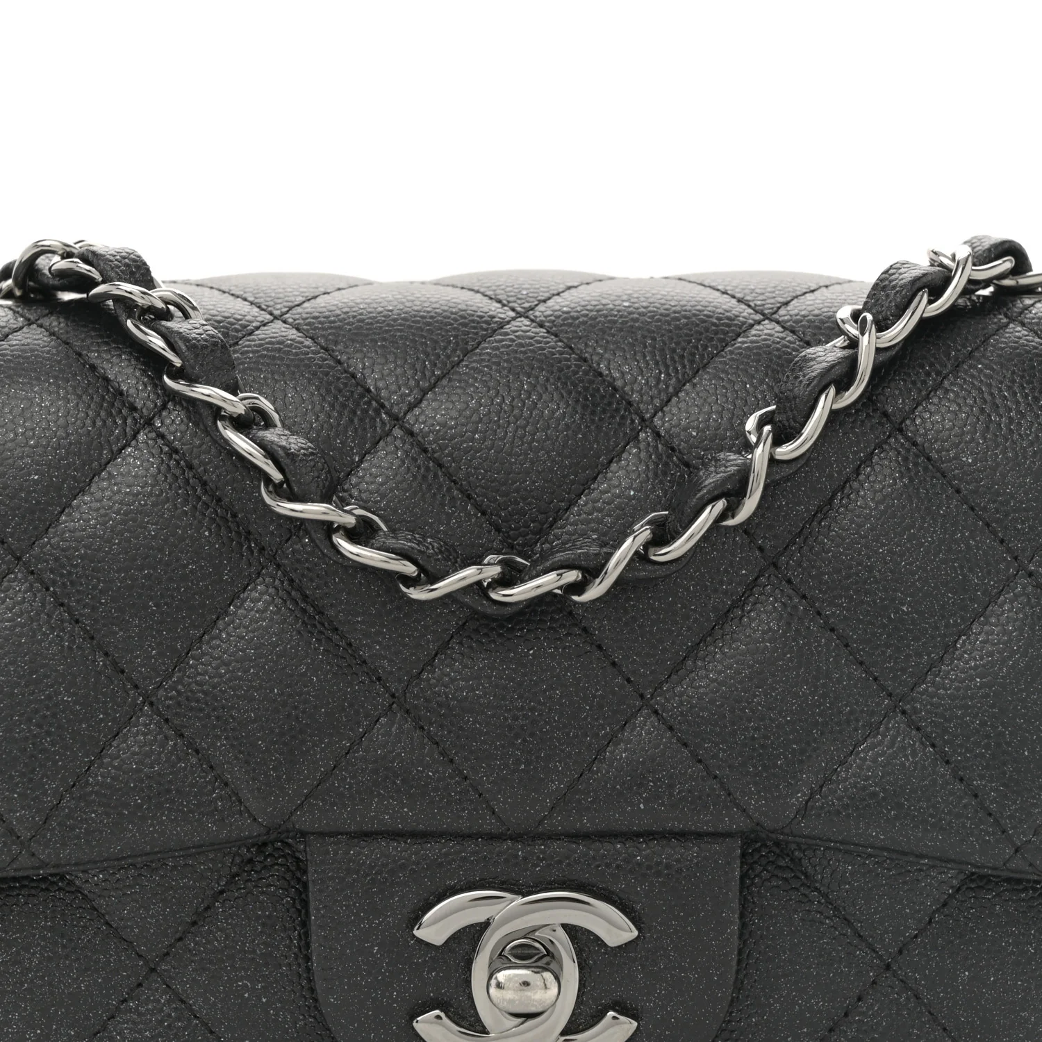 Iridescent Caviar Quilted Mini Rectangular Flap Black - Top Club