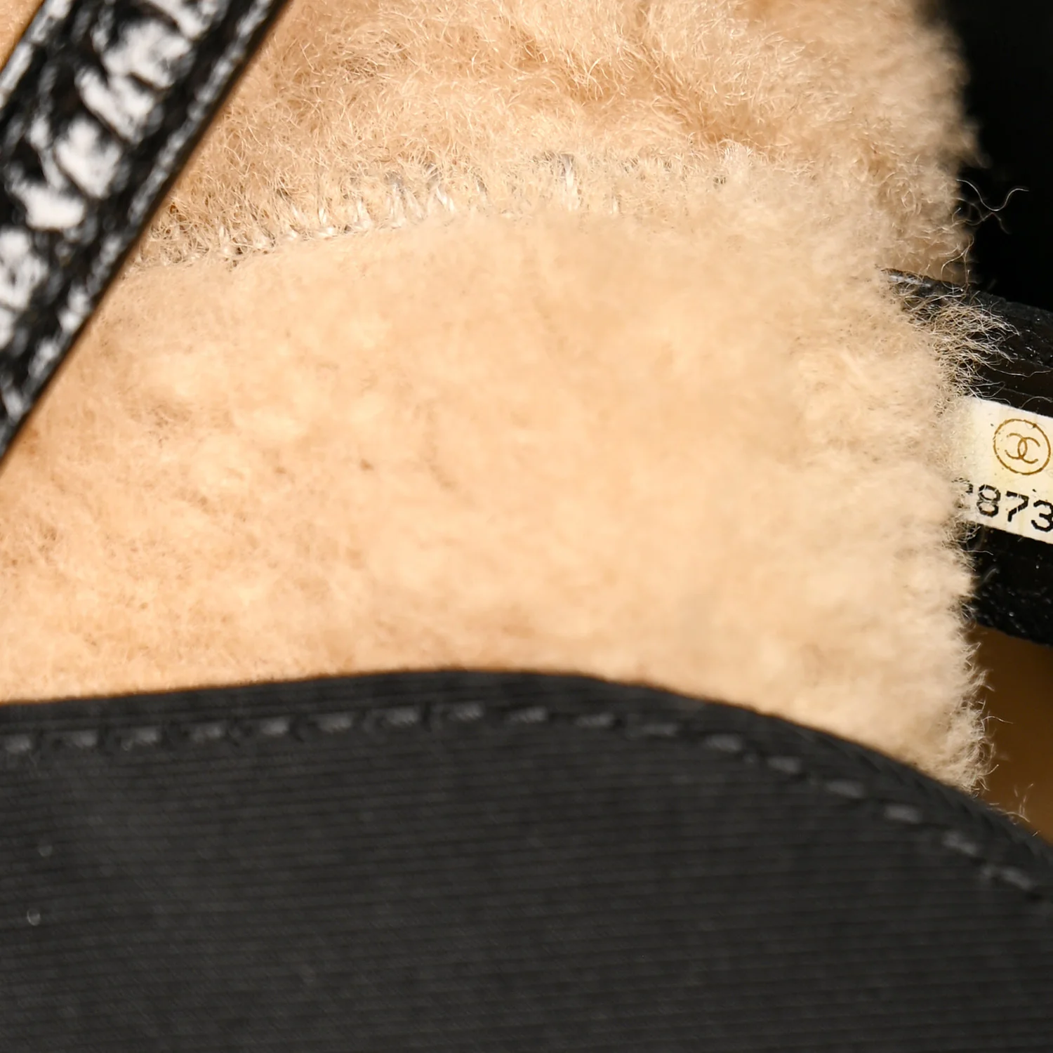 Shiny Crumpled Sheepskin Shearling CC Mania Tote Bag Black Beige - Top Club