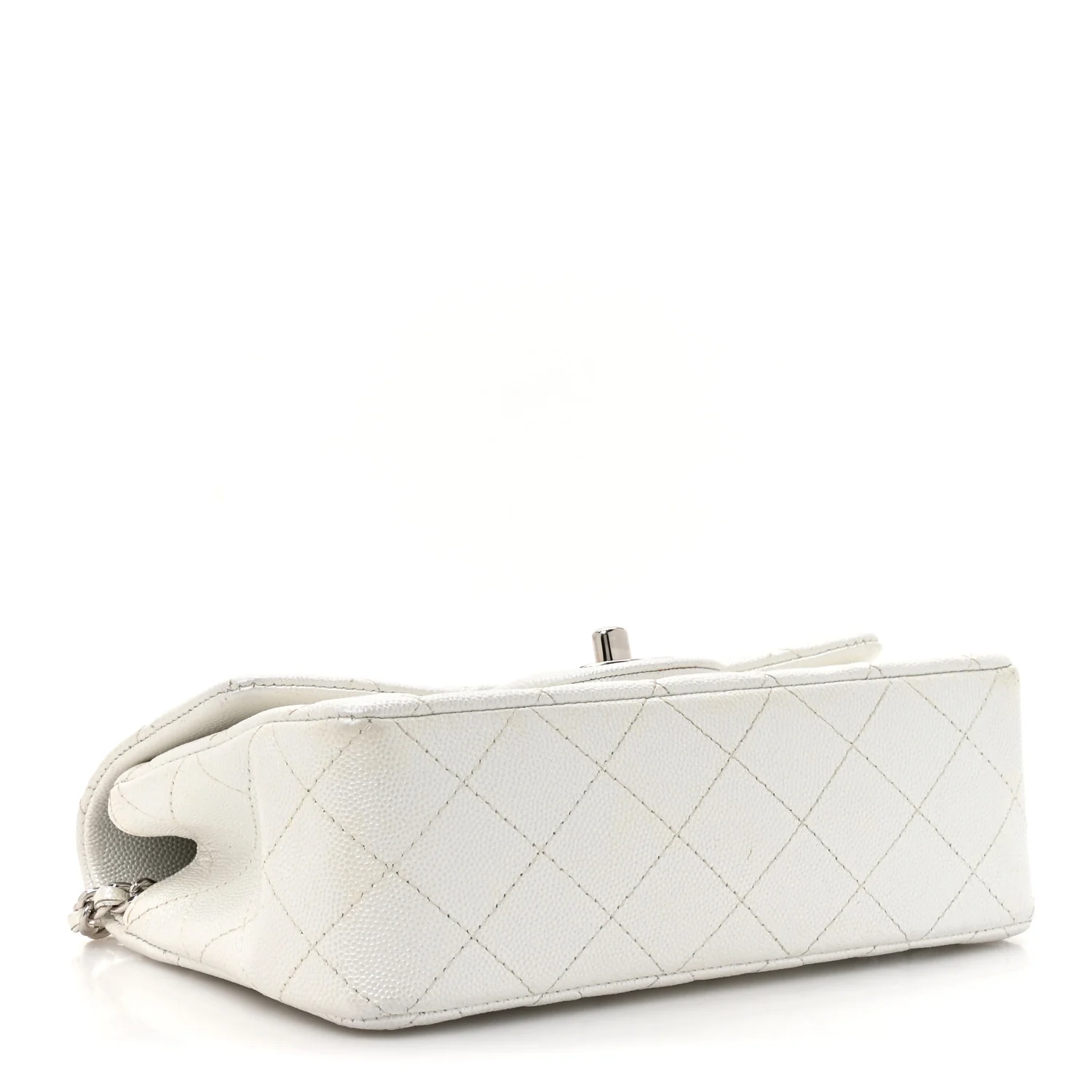 Metallic Caviar Quilted Mini Top Handle Rectangular Flap White - Top Club