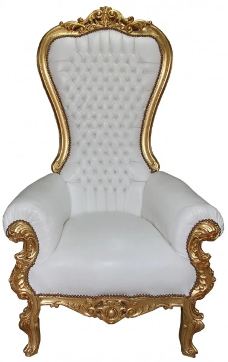 Barock Thron Sessel Majestic Mod1 Weiß/Gold - Riesensessel -Thron Stuhl Tron