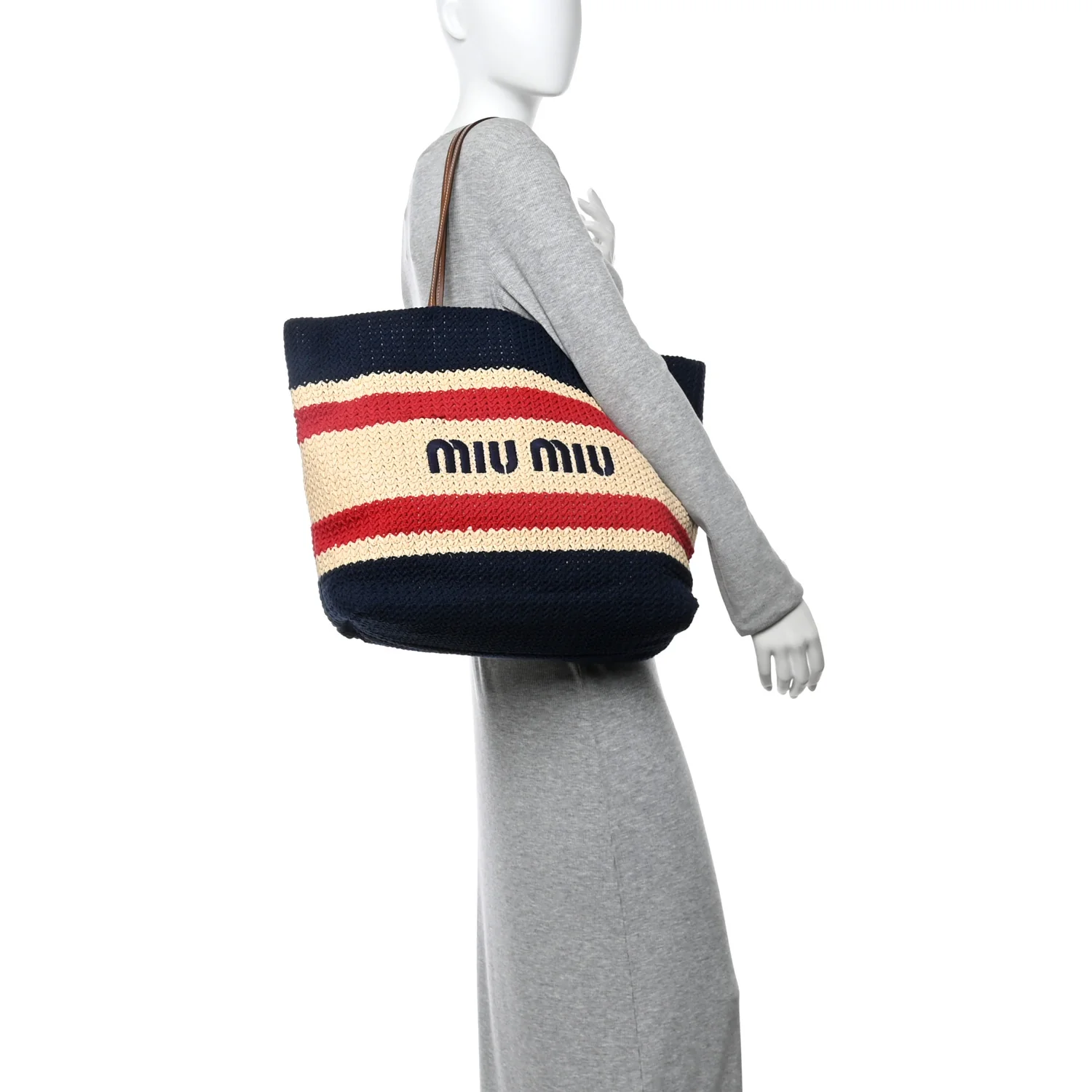 Raffia Crochet Stripe Tote Natural Blue - Top Club