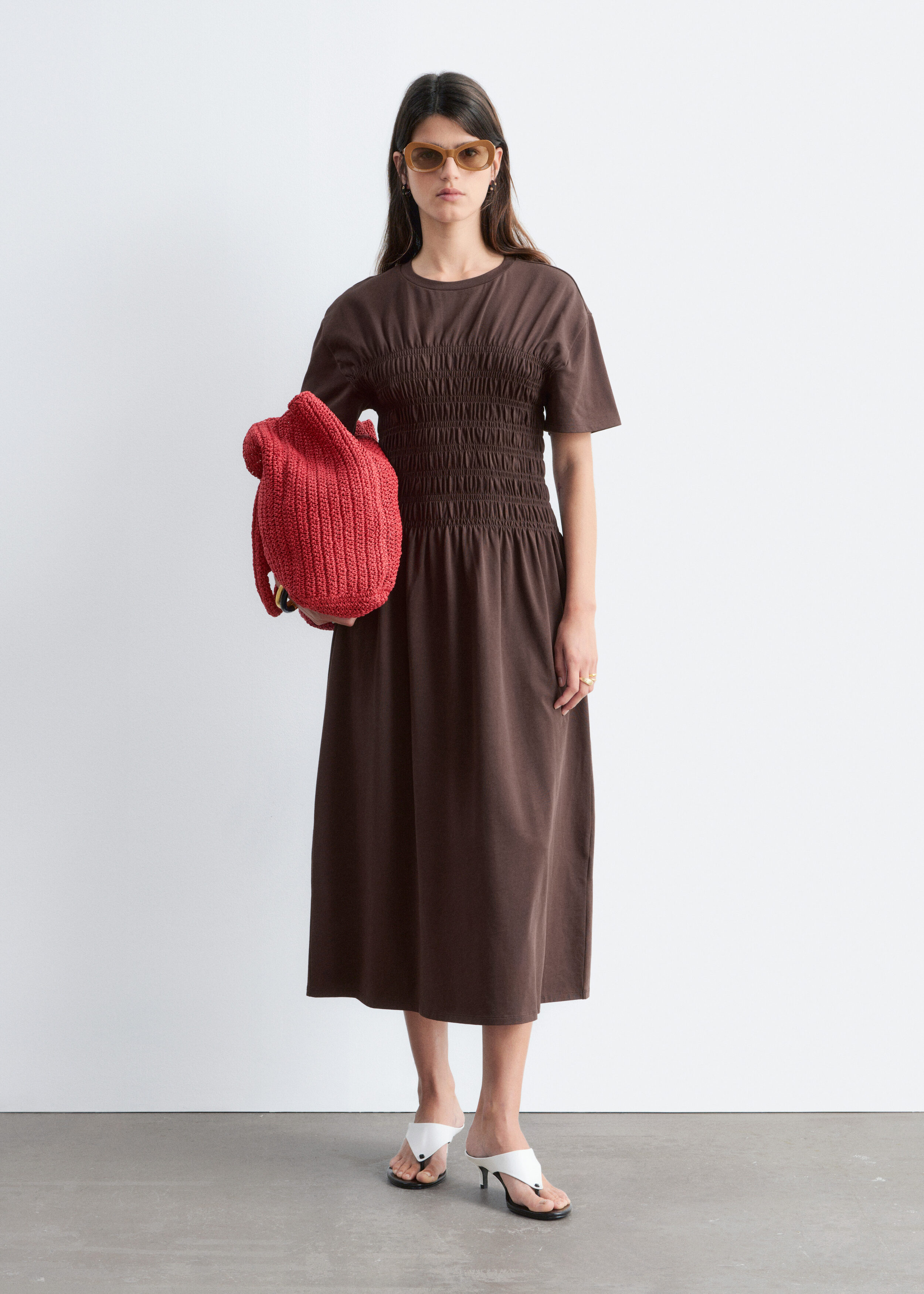 & Other Stories SMOCKED MIDI DRESS