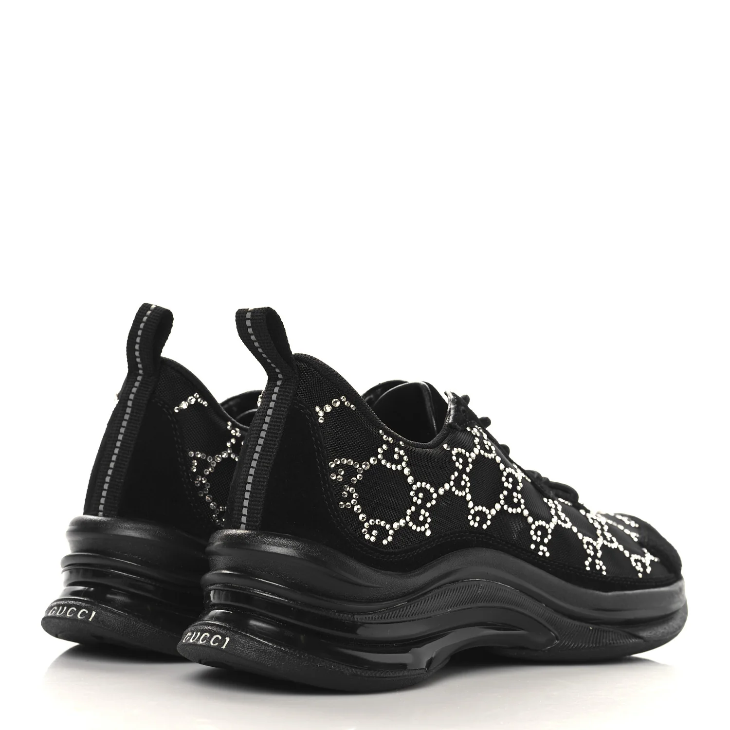 Tela Retino Mesh Crystal Suede GG Monogram Womens Gucci Run Sneakers 36.5 Black Silver - Top Club
