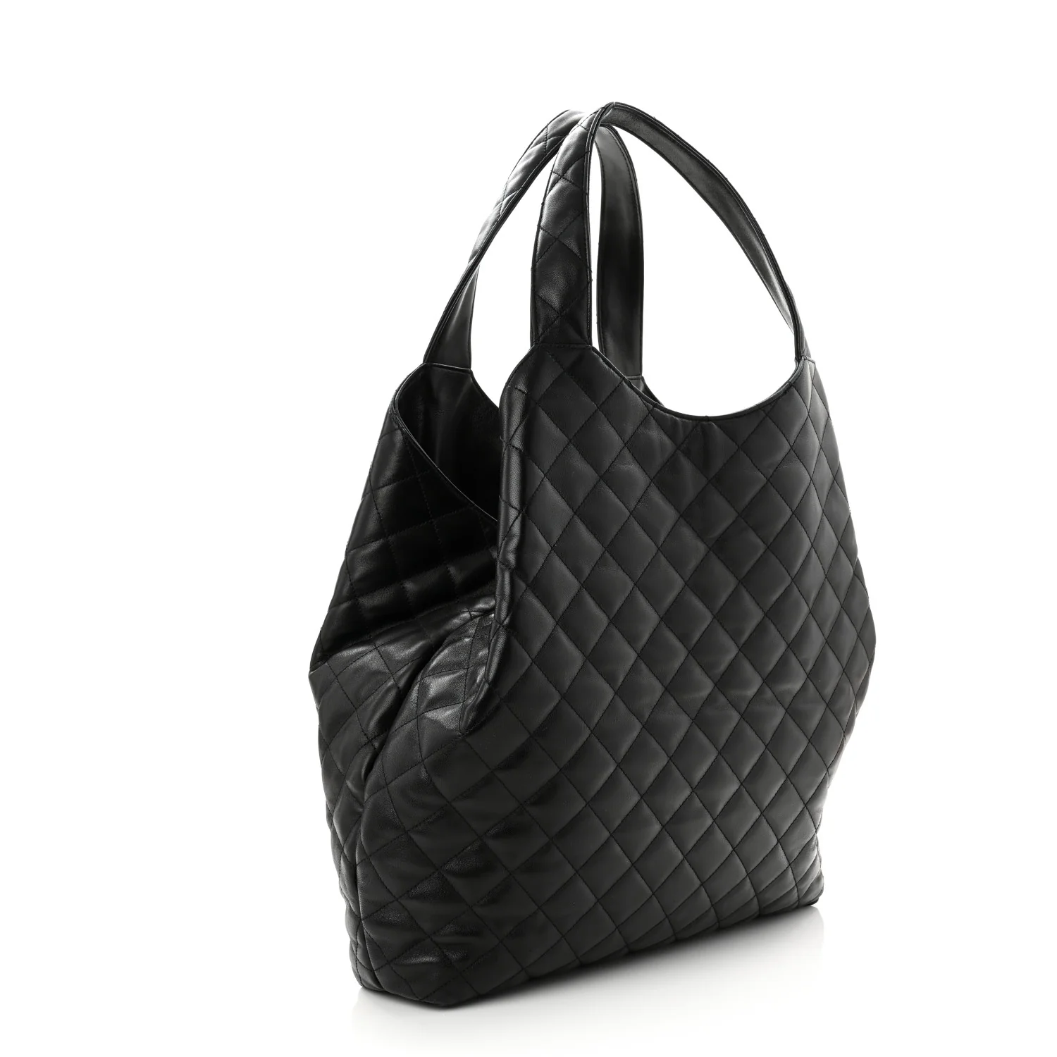Lambskin Quilted Maxi Icare Shopping Tote Black - Top Club